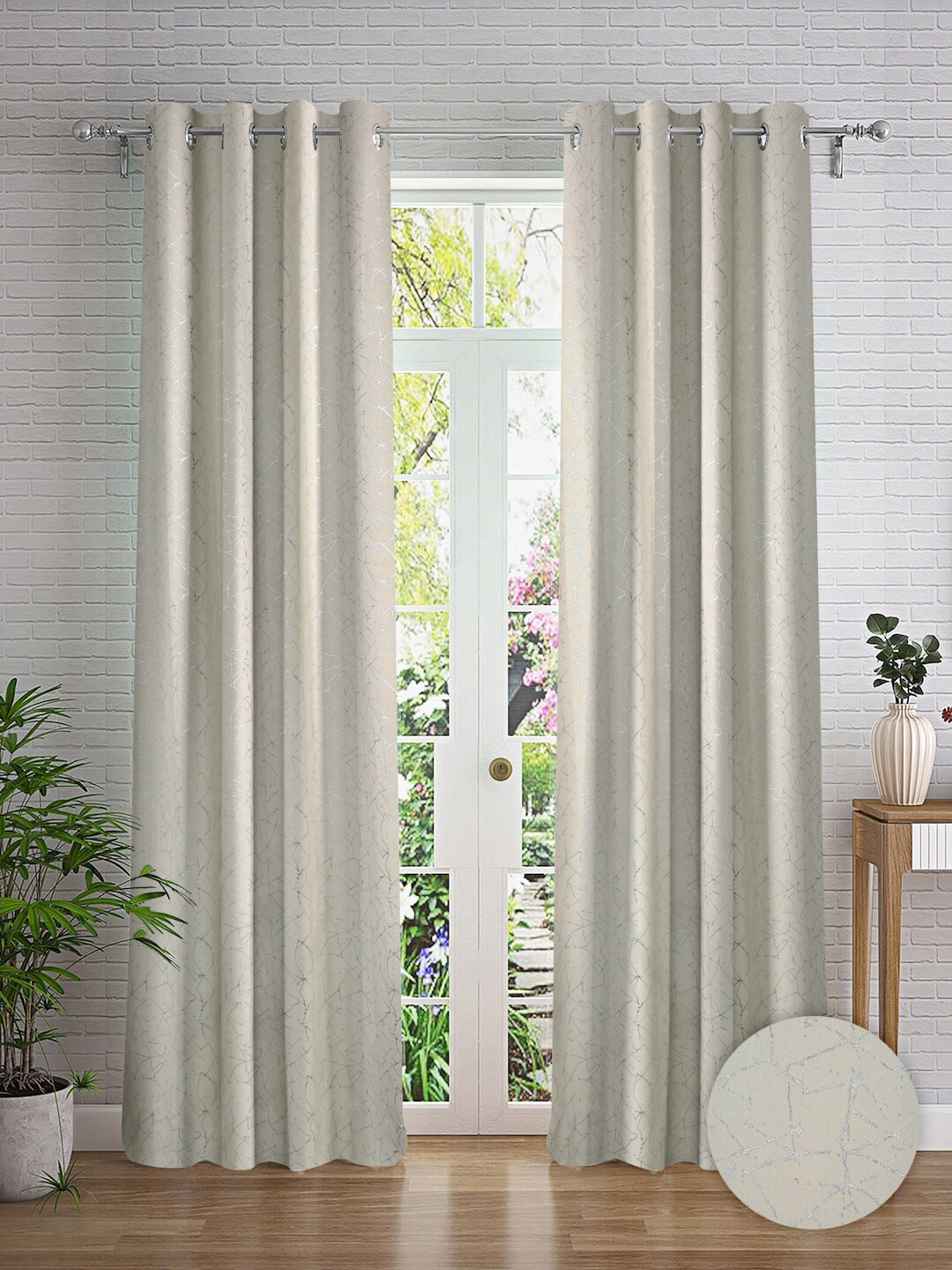 

Cortina Grey & Silver-Toned 2 Pieces Abstract Printed Door Curtains