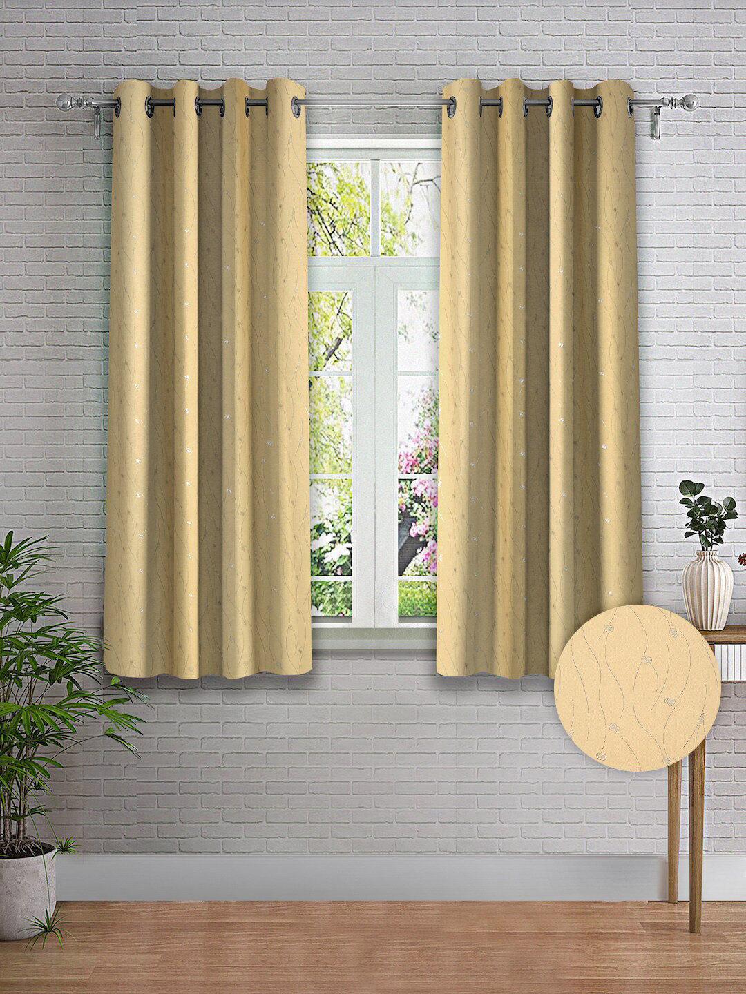 

Cortina Taupe & Silver-Toned 2 Pieces Printed Window Curtains