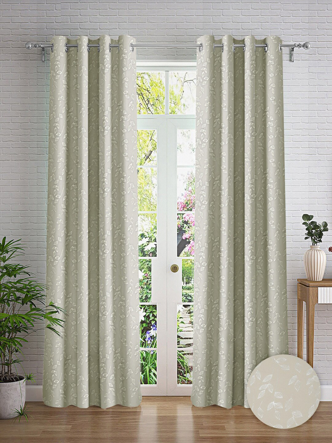 

Cortina Grey & Silver-Toned 2 Pieces Floral Printed Long Door Curtains