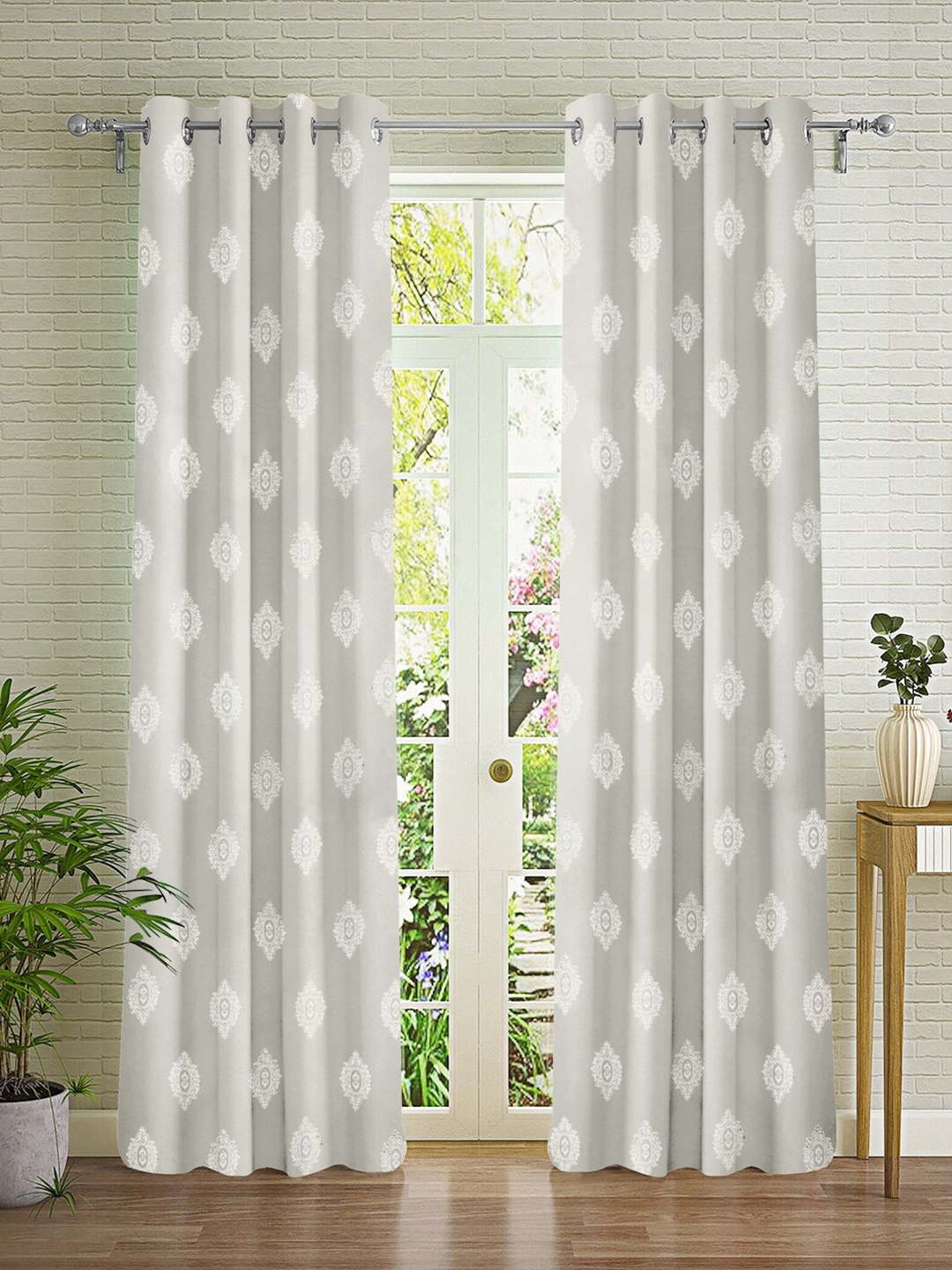 

Cortina Grey & White 2 Pieces Ethnic Motifs Printed Long Door Curtains
