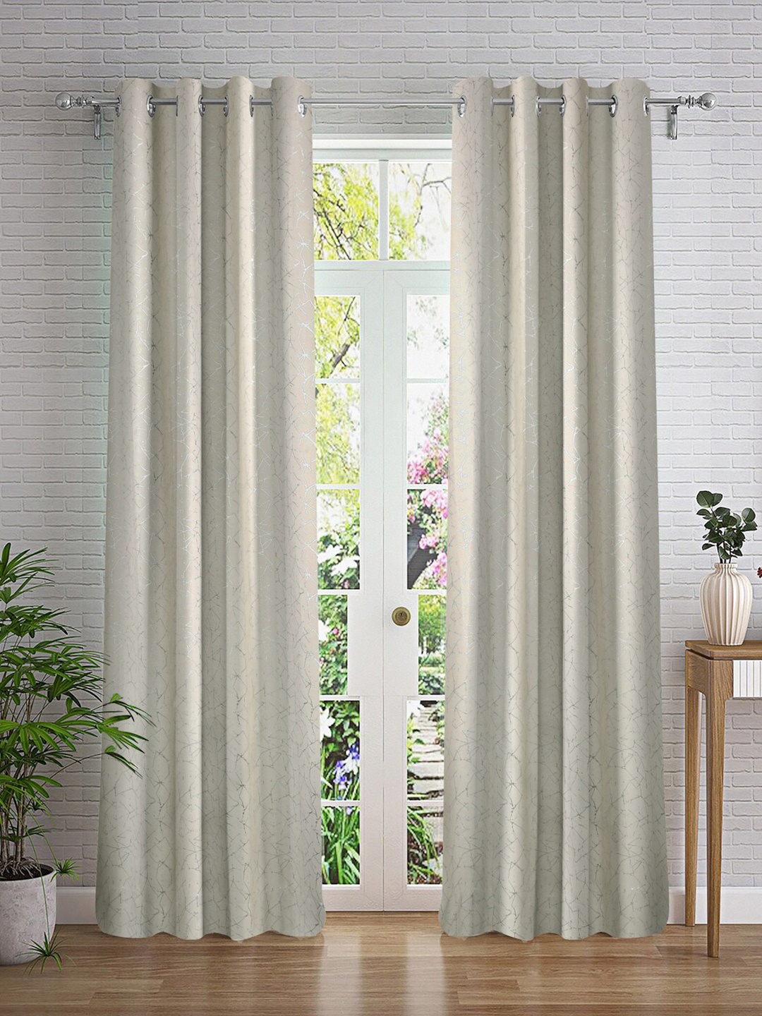 

Cortina Grey & Silver-Toned 2 Pieces Abstract Printed Long Door Curtains