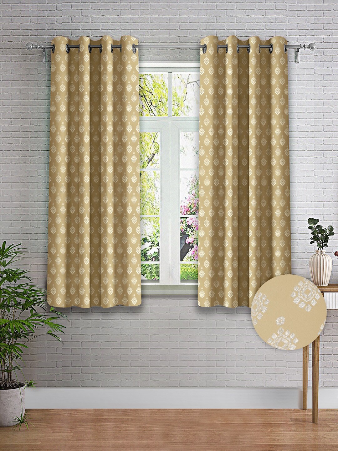 

Cortina Beige & White 2 Pieces Ethnic Motifs Printed Window Curtains