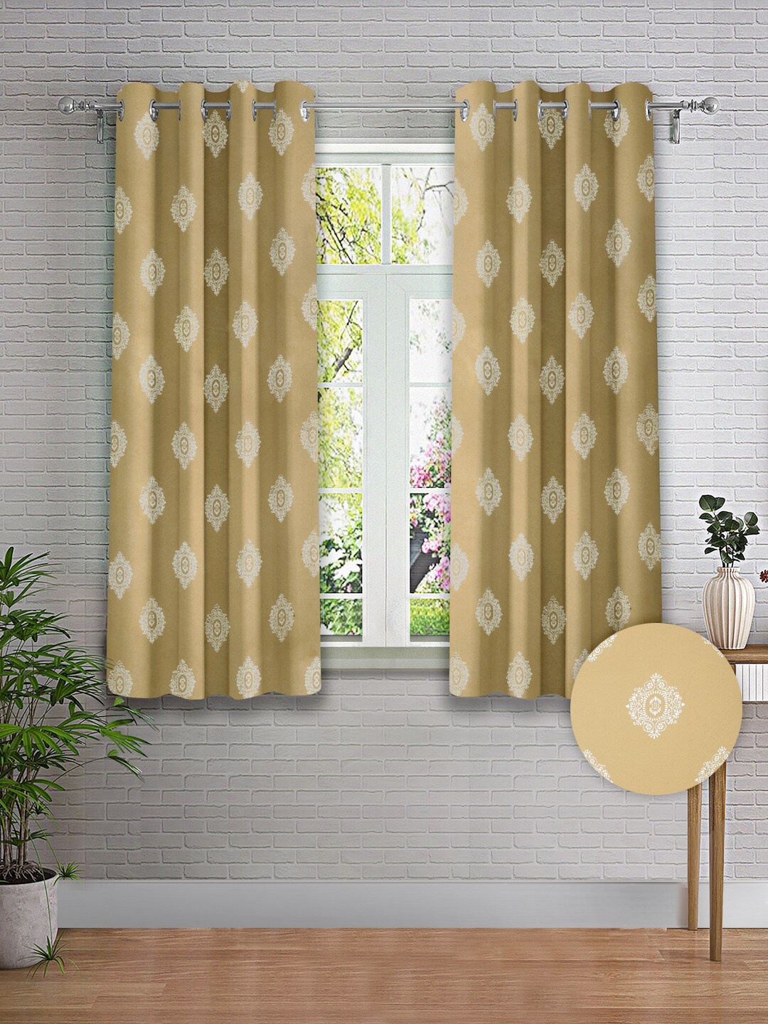 

Cortina Beige & Silver-Toned 2 Pieces Ethnic Motifs Printed Window Curtains