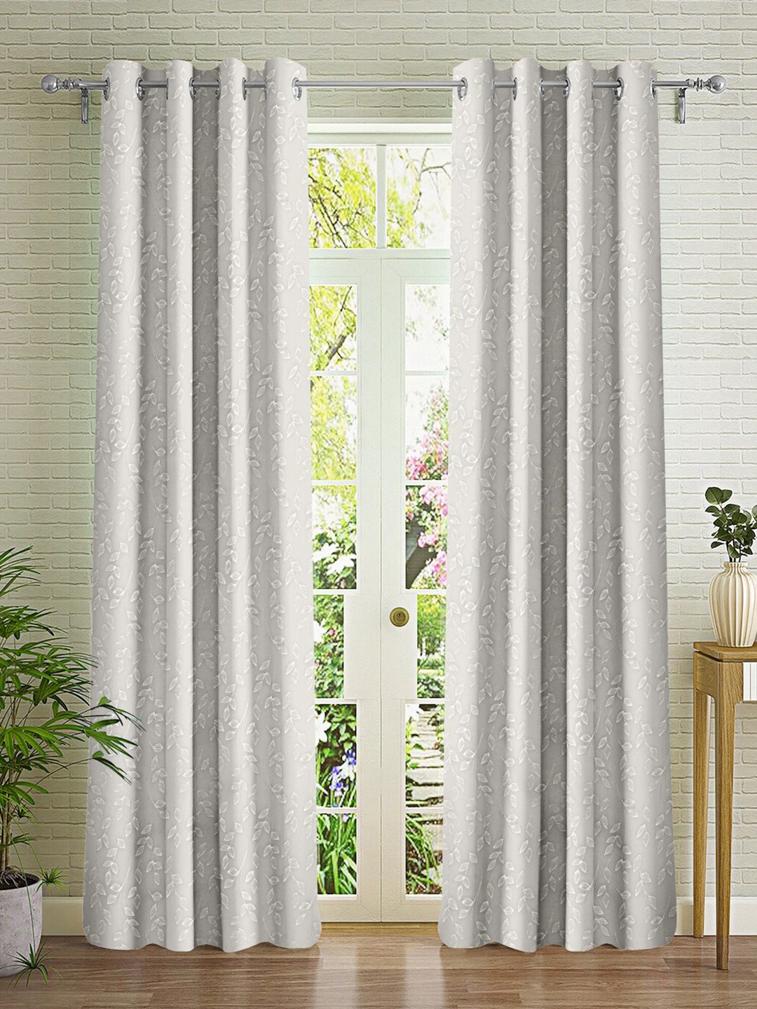 

Cortina Grey & Silver-Toned 2 Pieces Abstract Printed Long Door Curtains