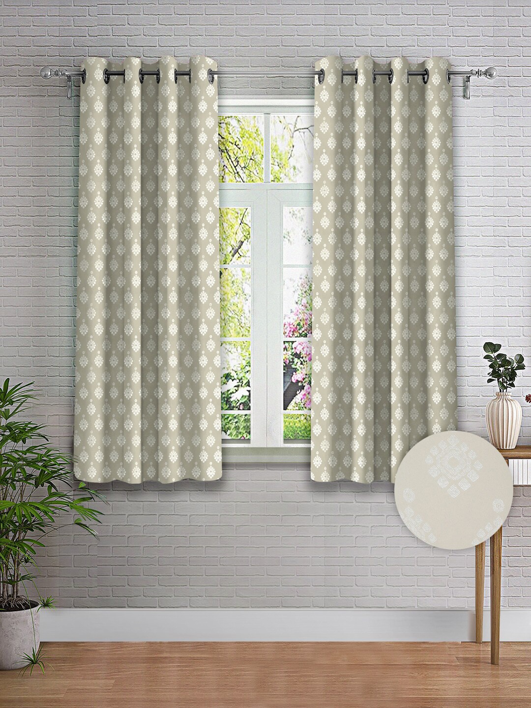 

Cortina Grey & White 2 Pieces Ethnic Motifs Printed Window Curtains