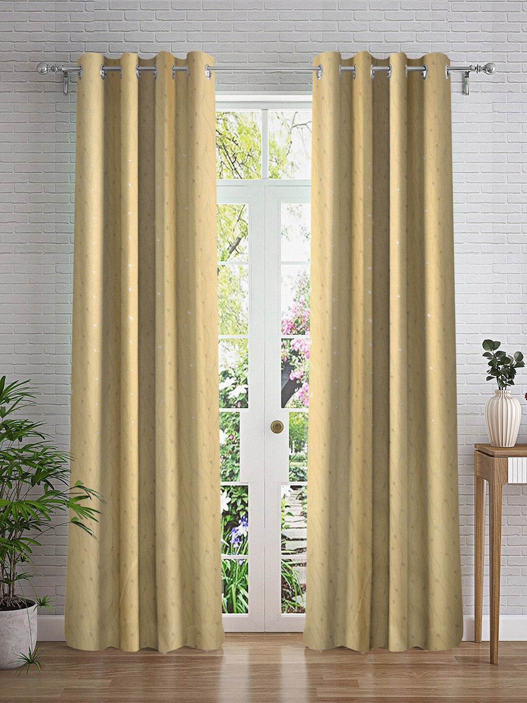 

Cortina Beige & Silver-Toned 2 Pieces Abstract Printed Long Door Curtain