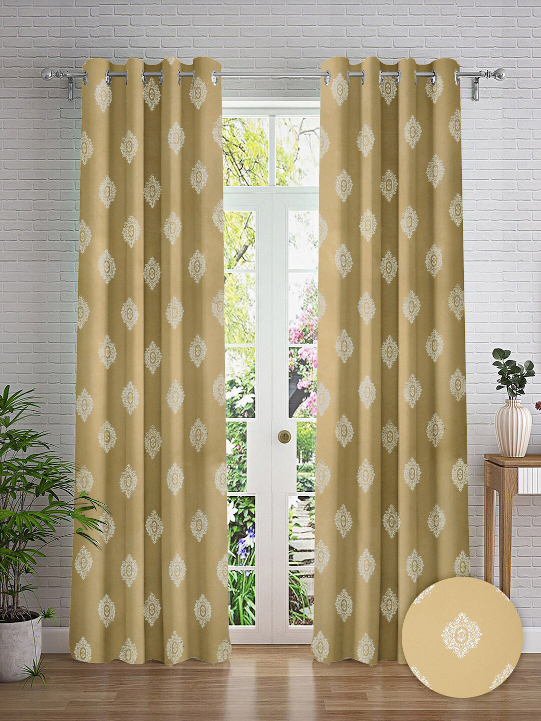 

Cortina Beige & White 2 Pieces Ethnic Motifs Printed Long Door Curtains
