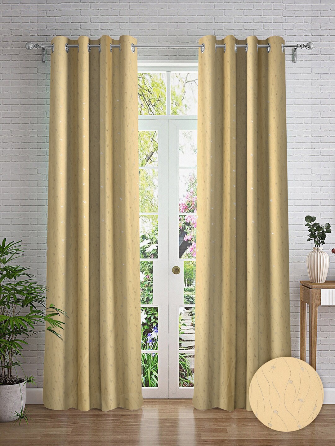 

Cortina Taupe & Silver-Toned 2 Pieces Abstract Printed Door Curtains