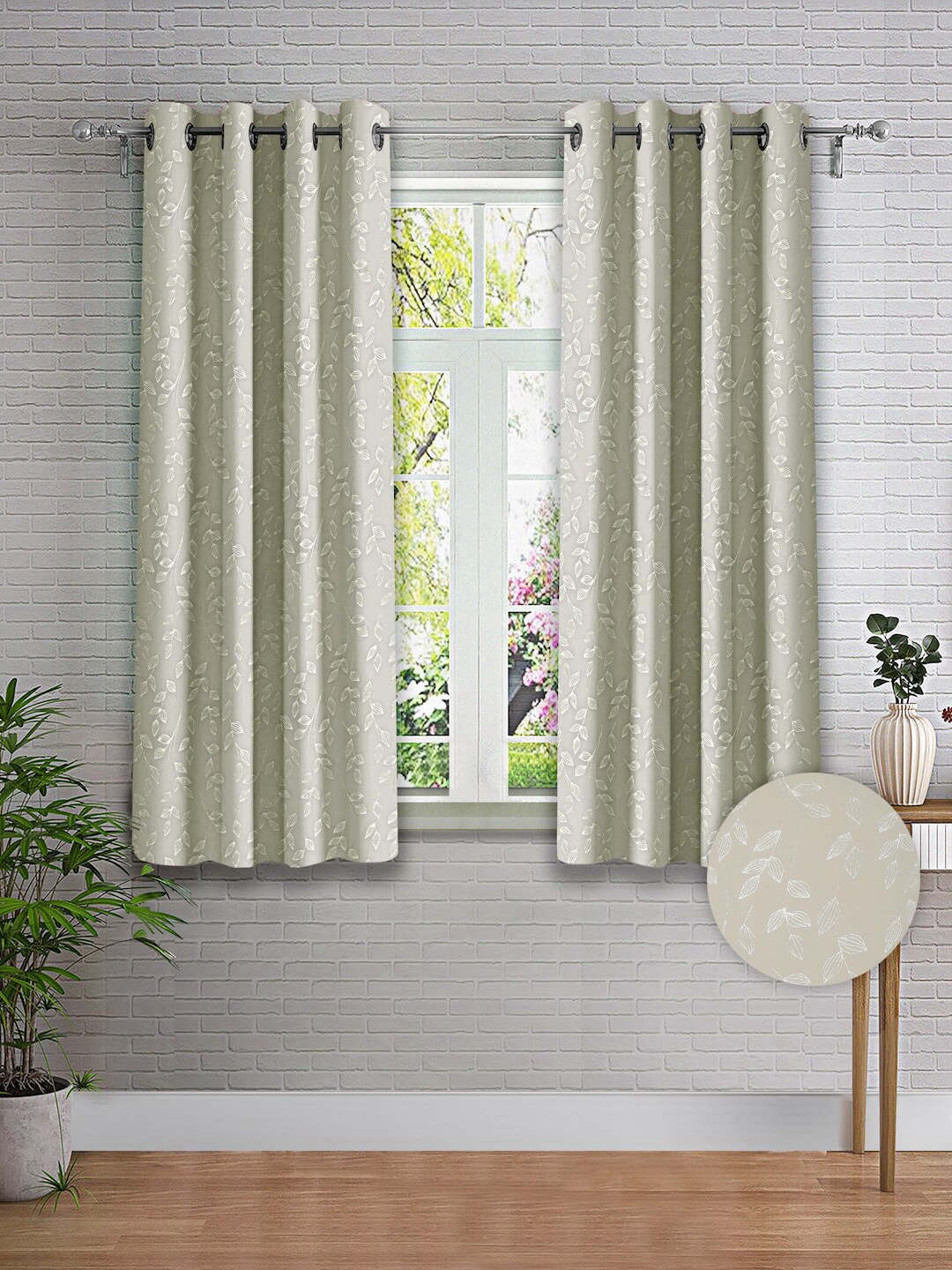 

Cortina Grey & Silver-Toned 2 Pieces Floral Printed Window Curtains