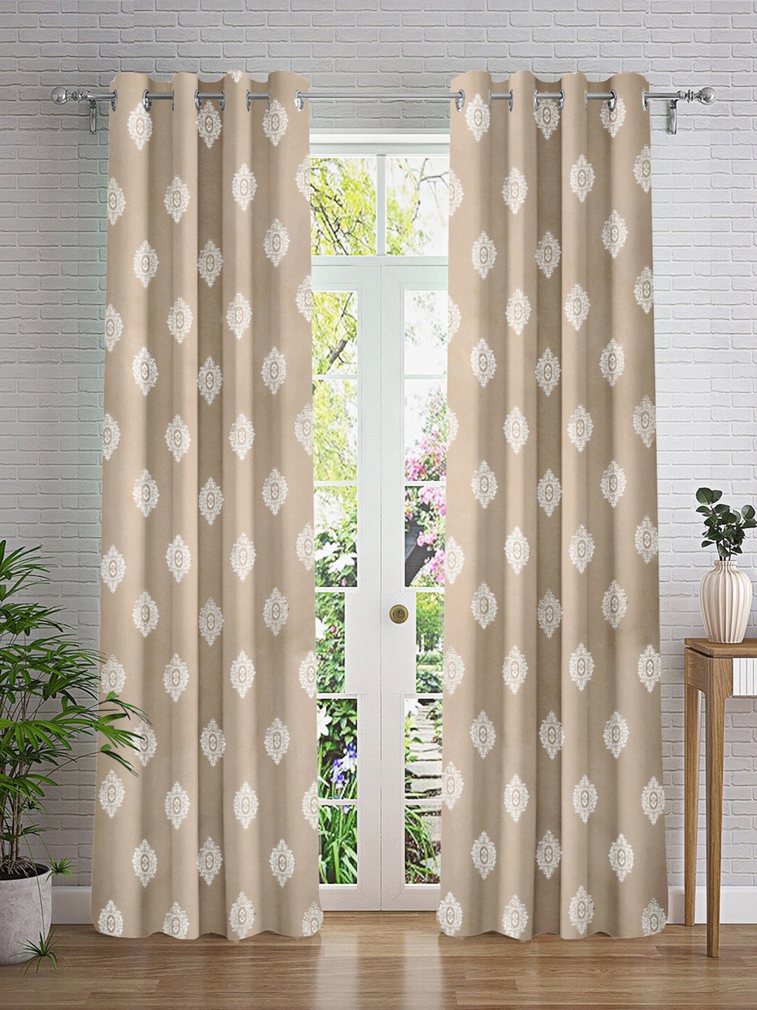 

Cortina Taupe & Silver-Toned 2 Pieces Ethnic Motifs Printed Long Door Curtains
