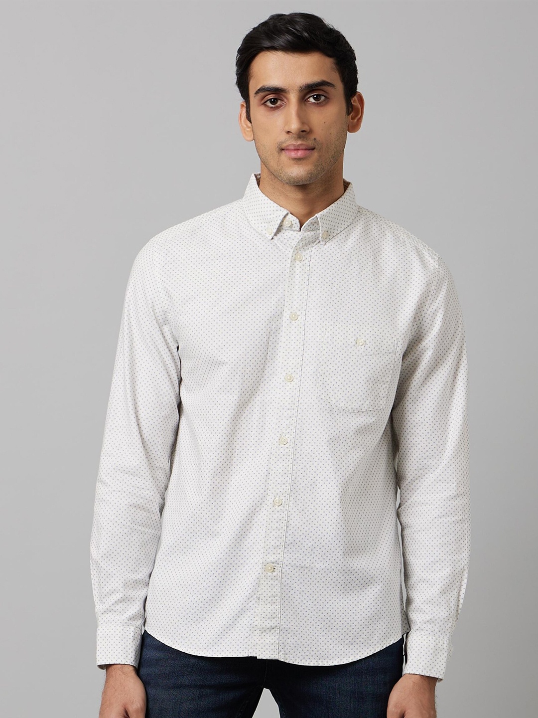 

Celio Classic Opaque Micro Ditsy Printed Cotton Casual Shirt, White