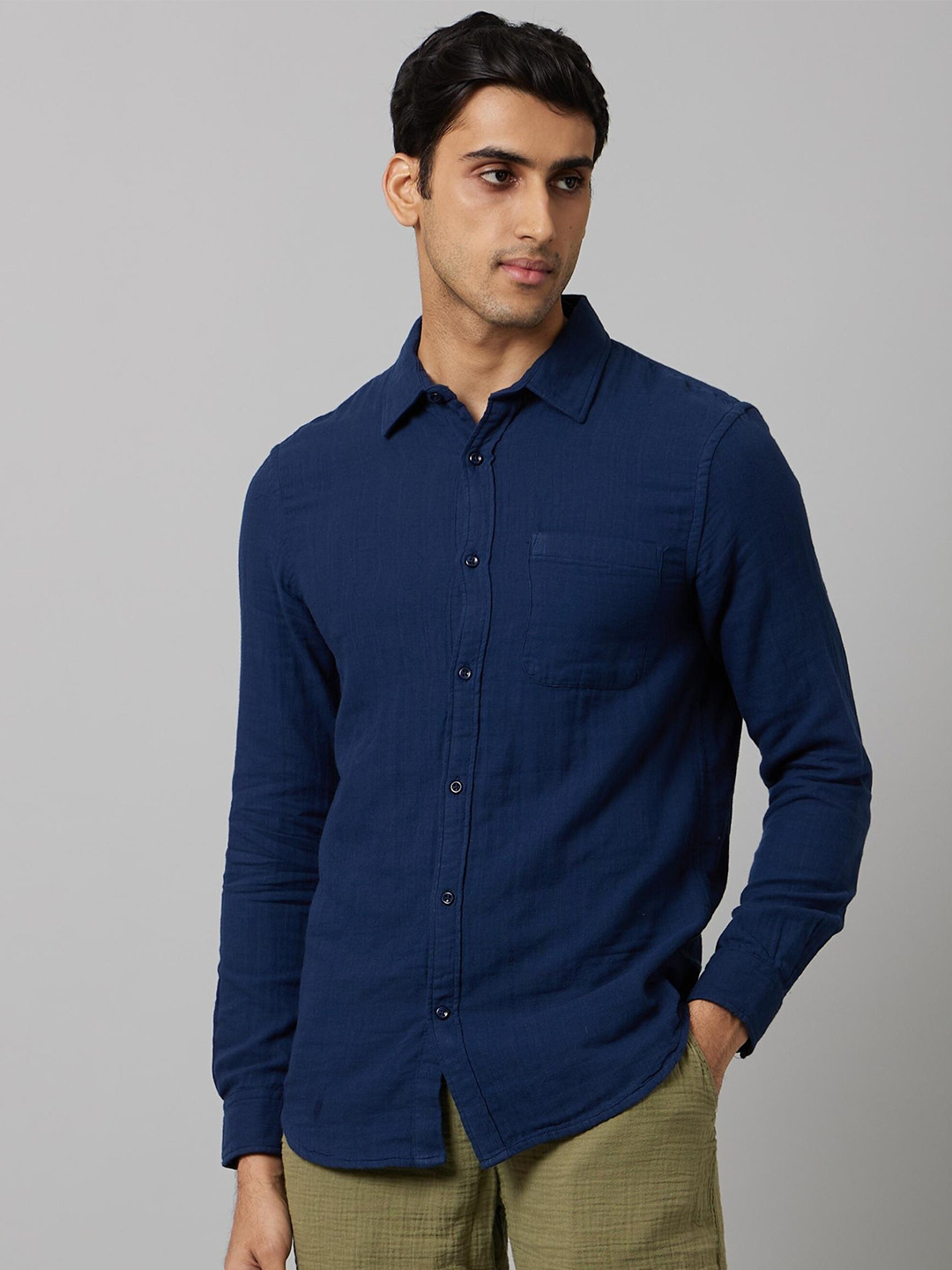 

Celio Spread Collar Cotton Casual Shirt, Blue