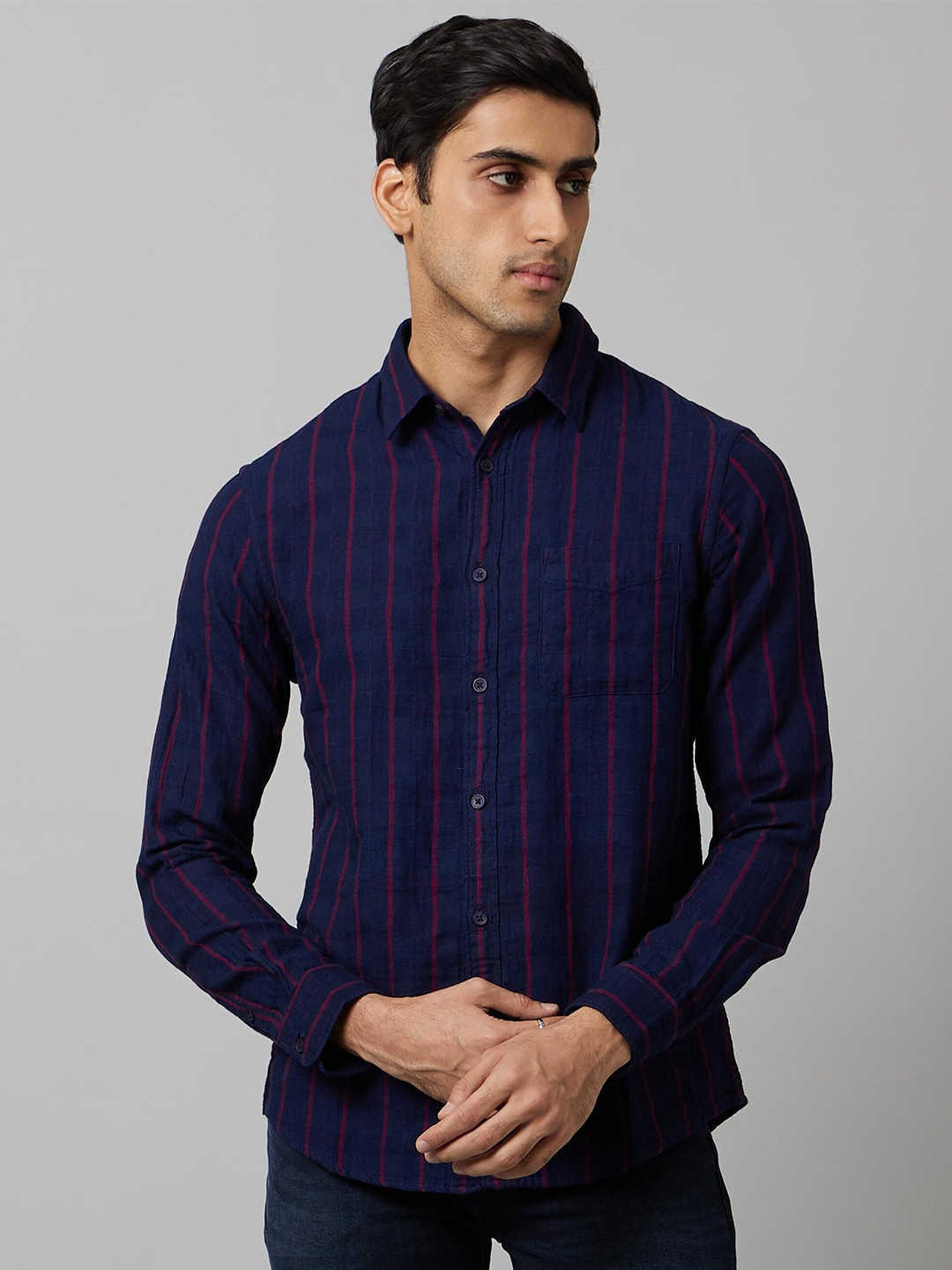 

Celio Vertical Striped Cotton Casual Shirt, Navy blue
