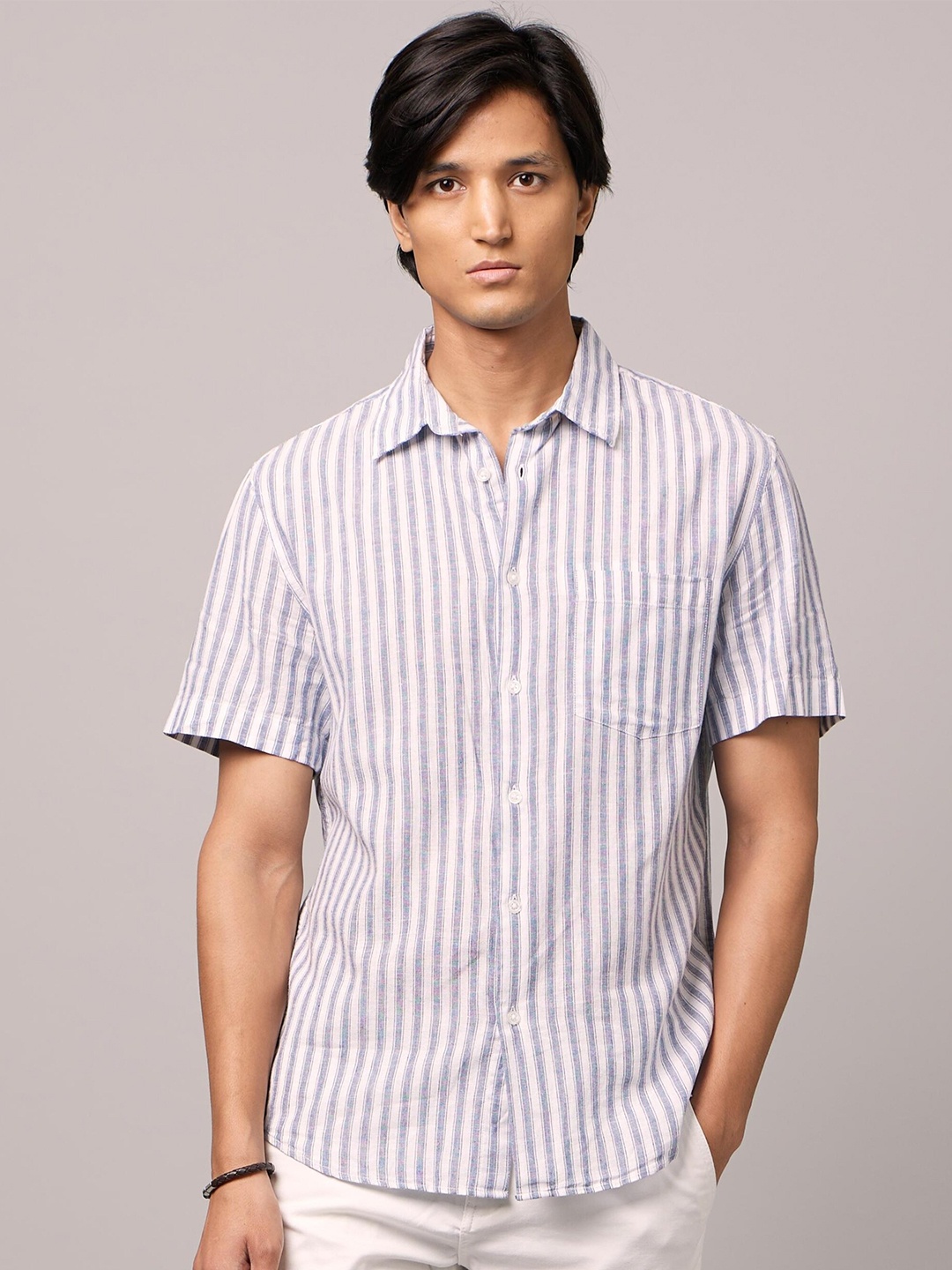 

Celio Striped Linen Casual Shirt, White