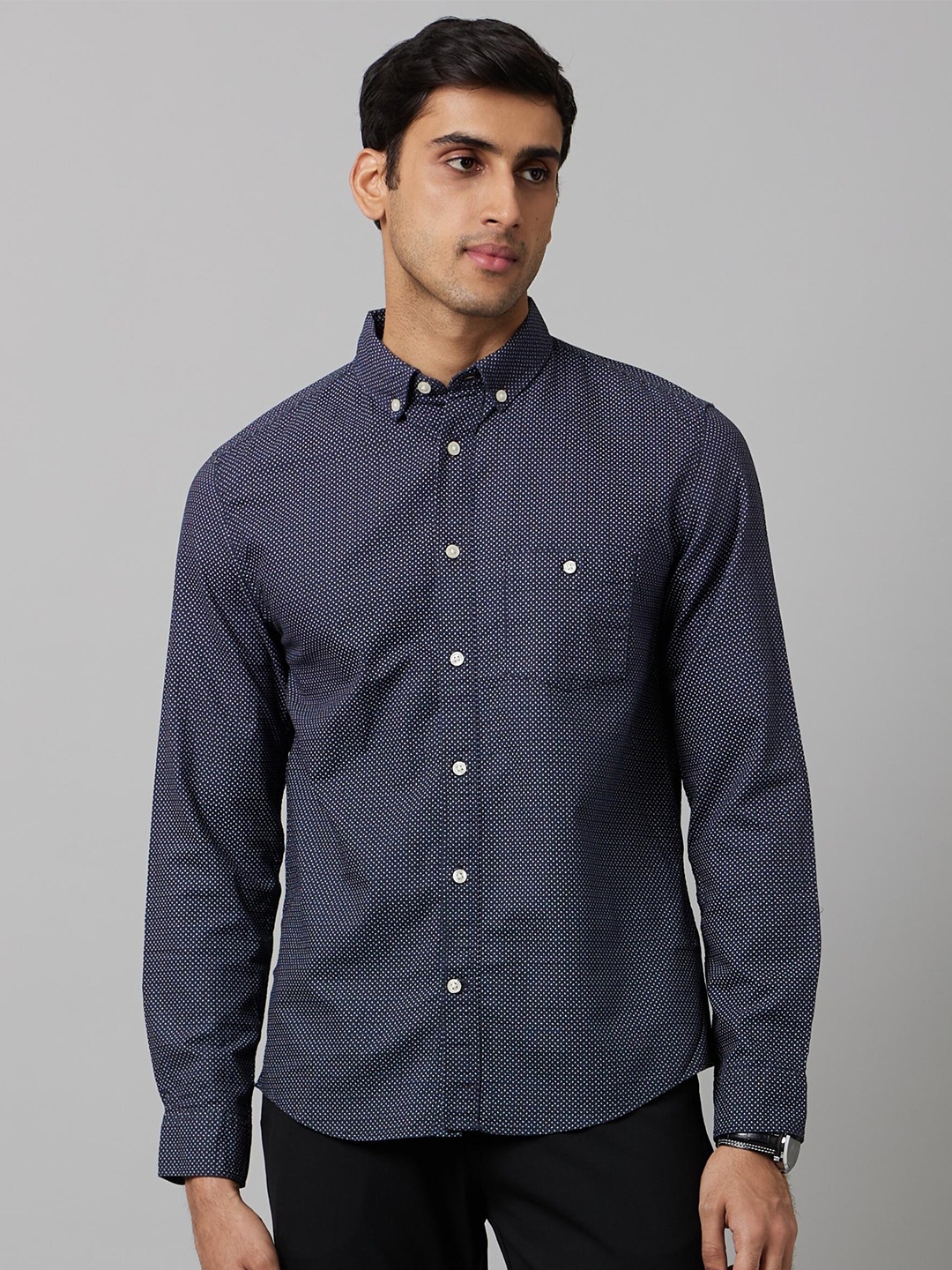 

Celio Classic Micro Ditsy Printed Cotton Casual Shirt, Navy blue