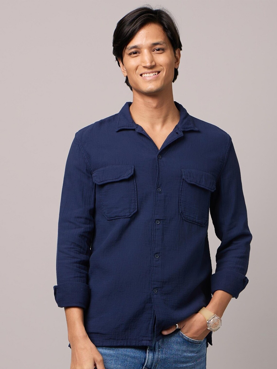 

Celio Classic Opaque Casual Shirt, Navy blue