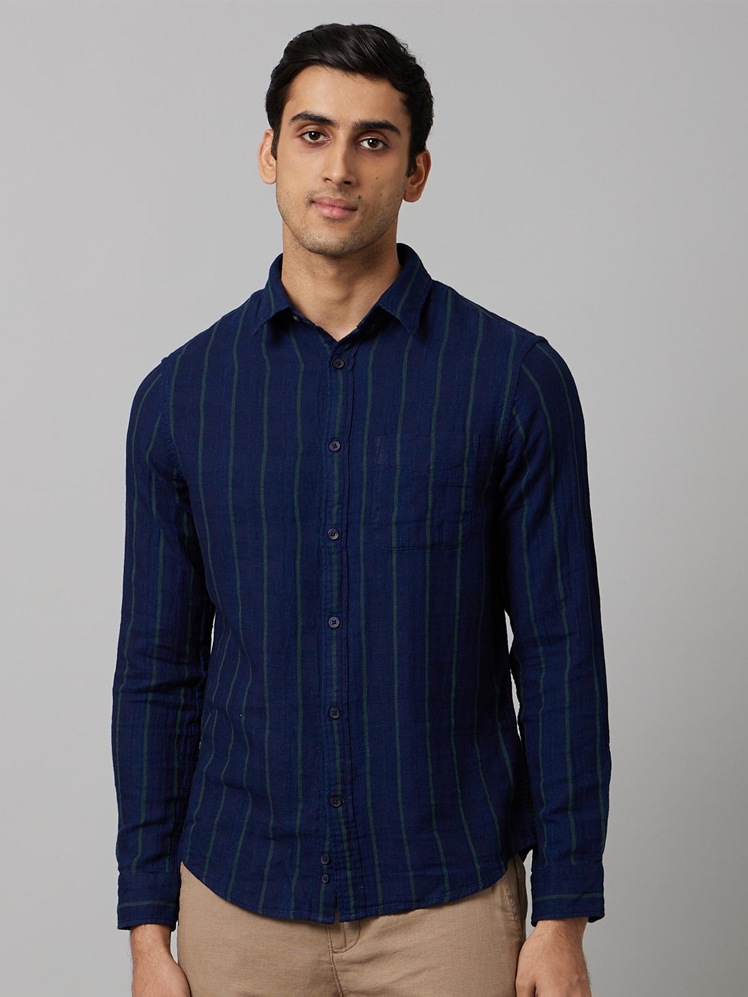 

Celio Classic Vertical Stripes Striped Cotton Casual Shirt, Blue