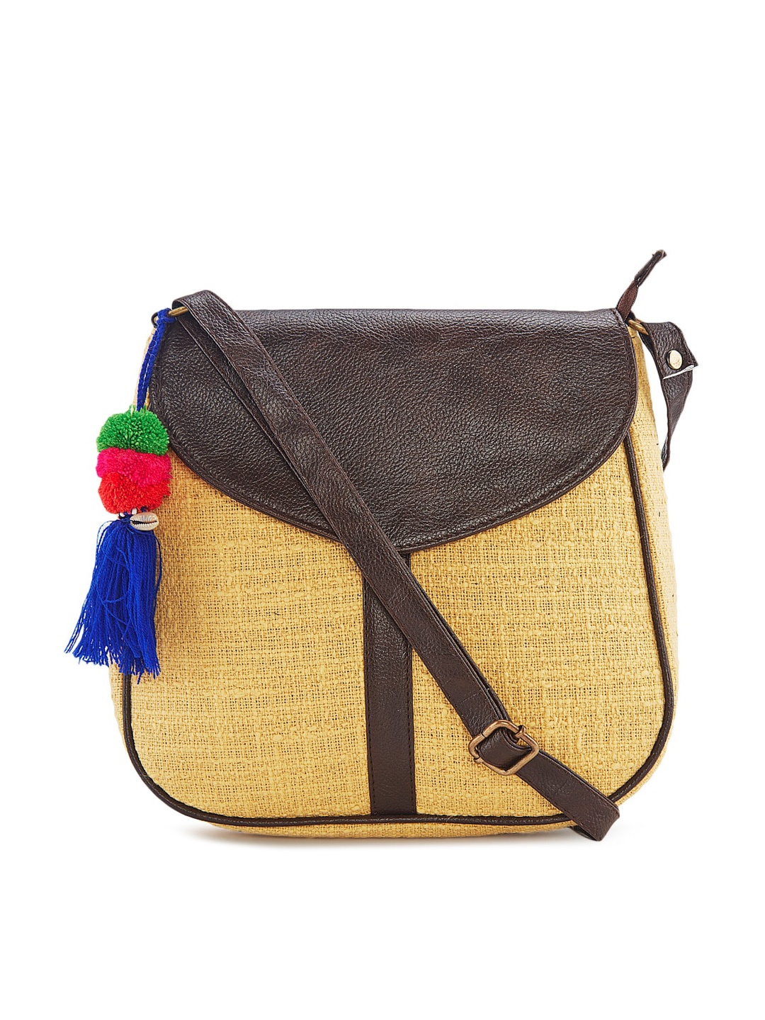 

NEPRI Colourblocked Structured Cotton Sling Bag With Tasselled, Yellow