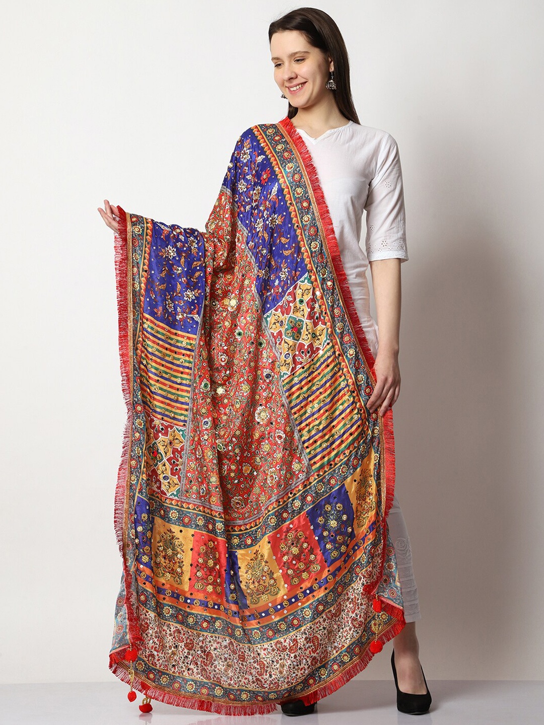 

SWI Stylish Printed Dupatta with Mirror Work, Red