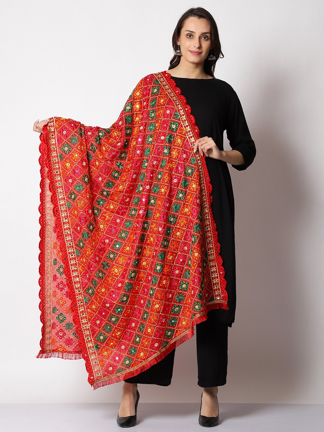 

SWI Stylish Embroidered Chiffon Phulkari Dupatta, Green