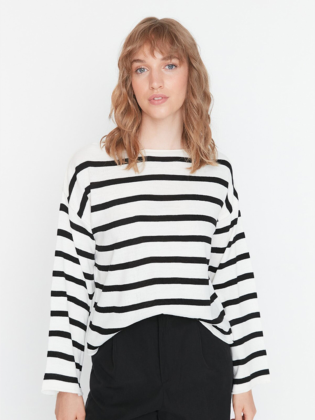 

Trendyol Boat Neck Striped Top, White