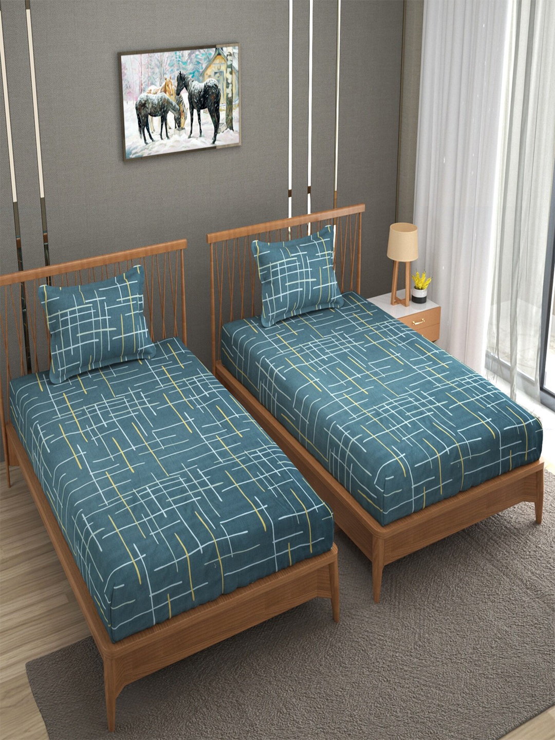 

BELVOSTUM Sunshine 3D Printed Blue & White 220 TC 2 Pieces Single Bedsheet Set