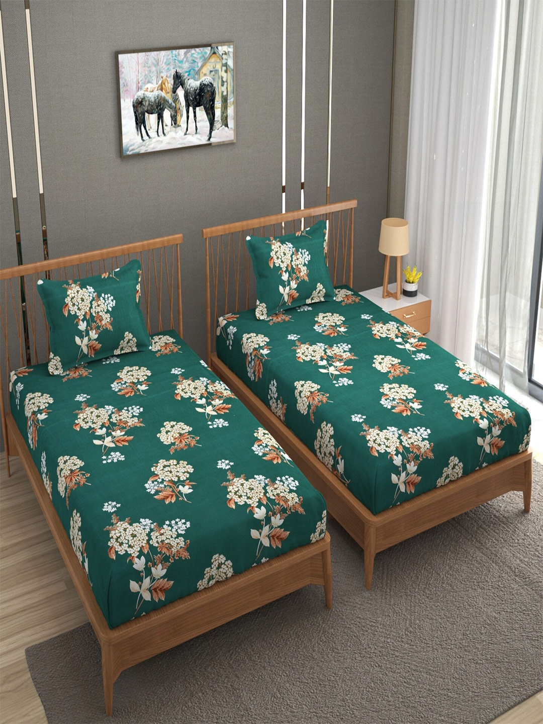 

BELVOSTUM Sunshine 3D Printed Green & Brown 220 TC 2 Pieces Single Bedsheet Set