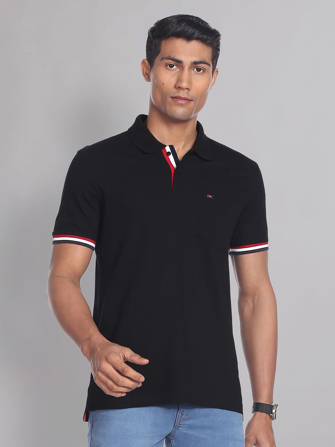 

AD By Arvind Polo Collar Pure Cotton Slim Fit T-shirt, Black
