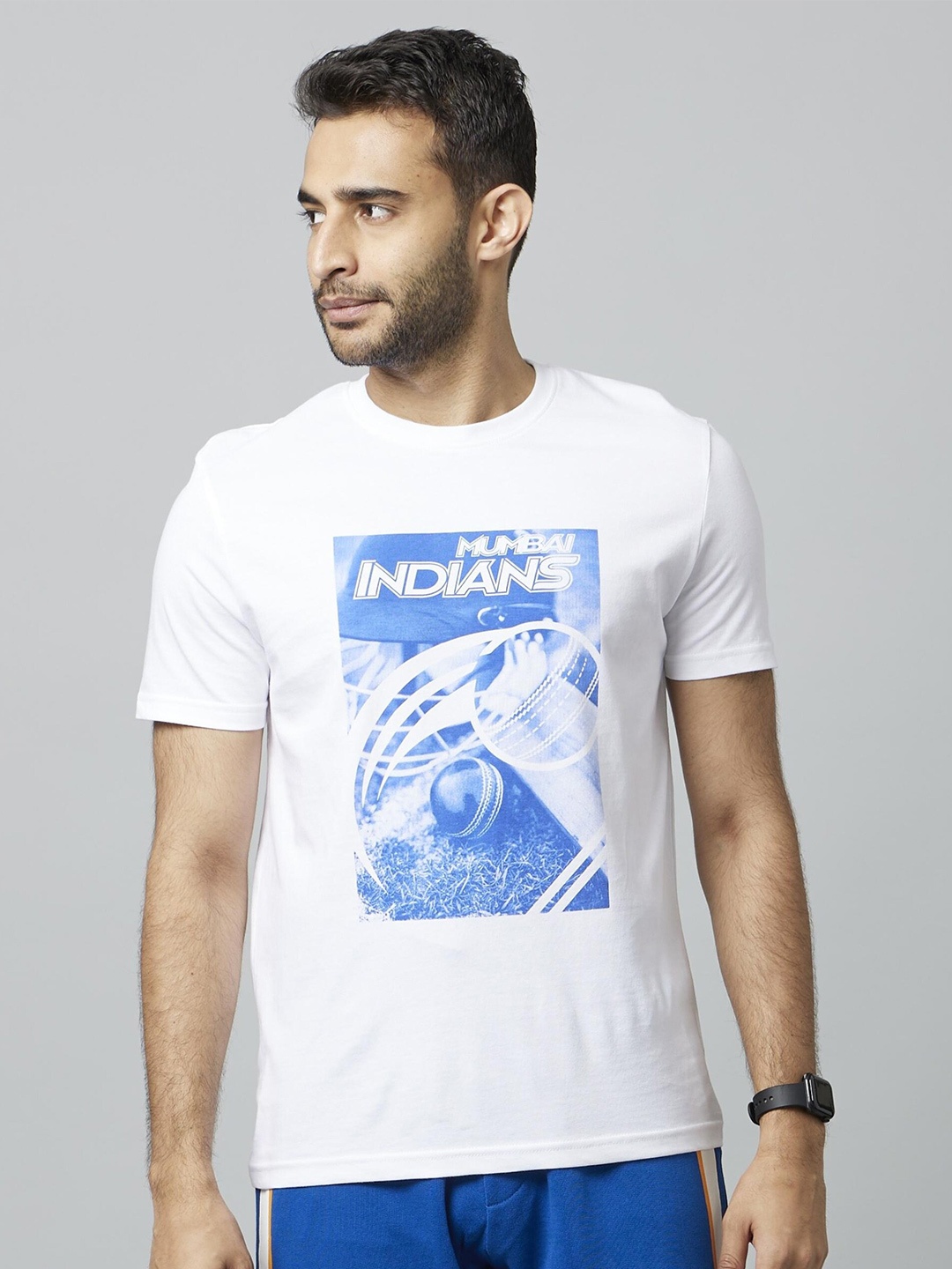 

Celio Mumbai Indians Printed Knitted Cotton T-Shirt, White