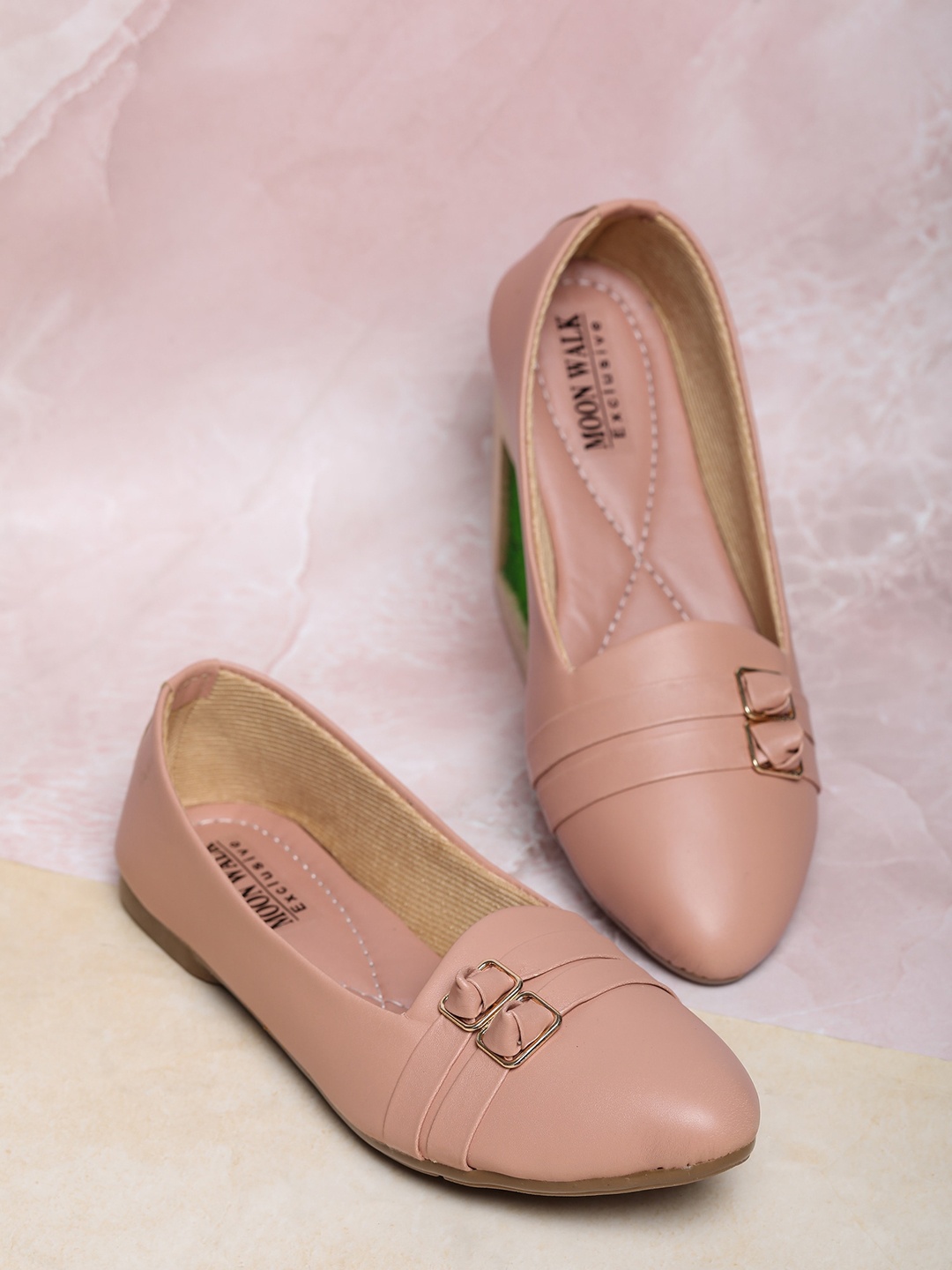 

Moonwalk Women Pointed Toe Ballerinas With Buckles, Pink