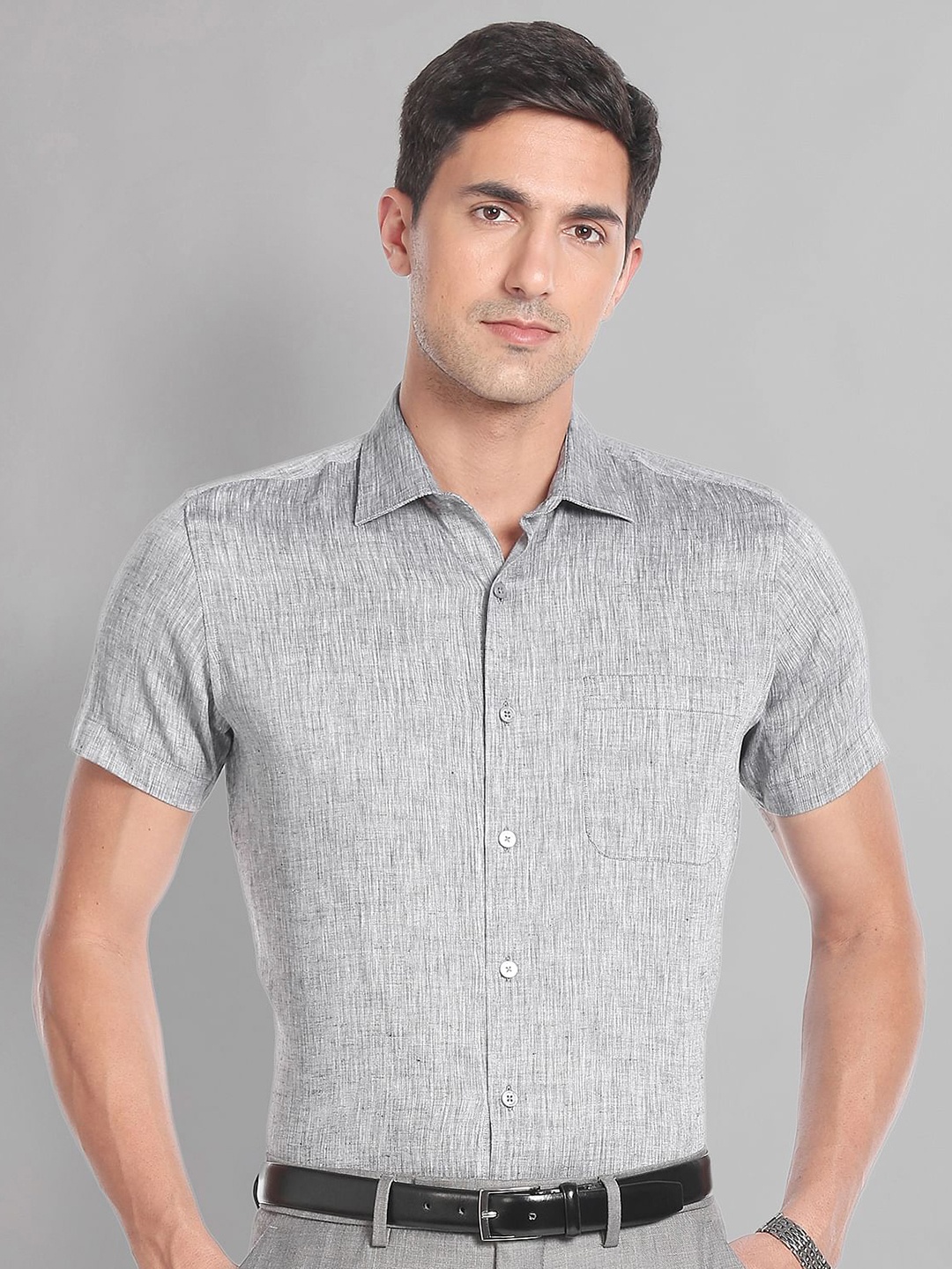 

AD By Arvind Men Linen Striped Formal Shirt, Grey