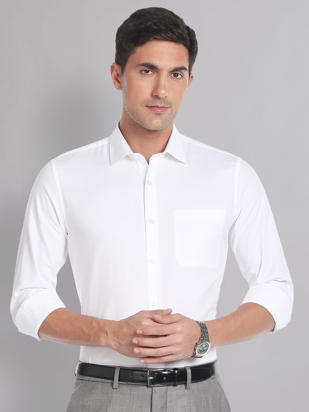 

AD By Arvind Pure Cotton Solid Dobby Formal Shirt, White