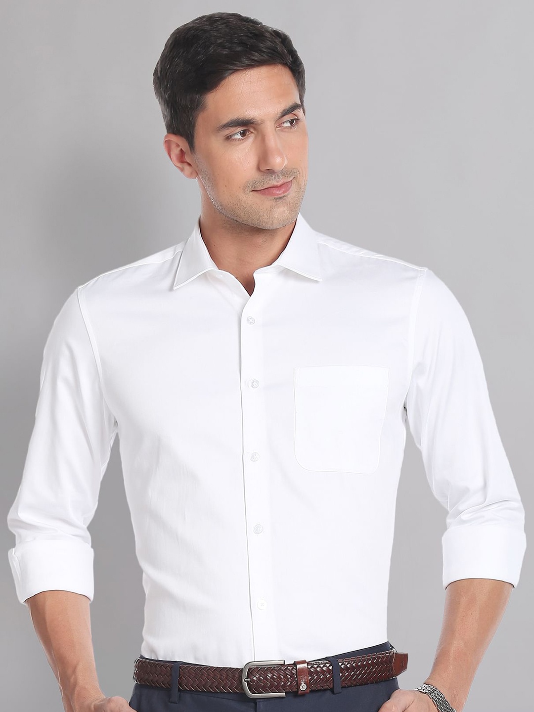 

AD By Arvind Regular Fit Solid Dobby Formal Shirt, White