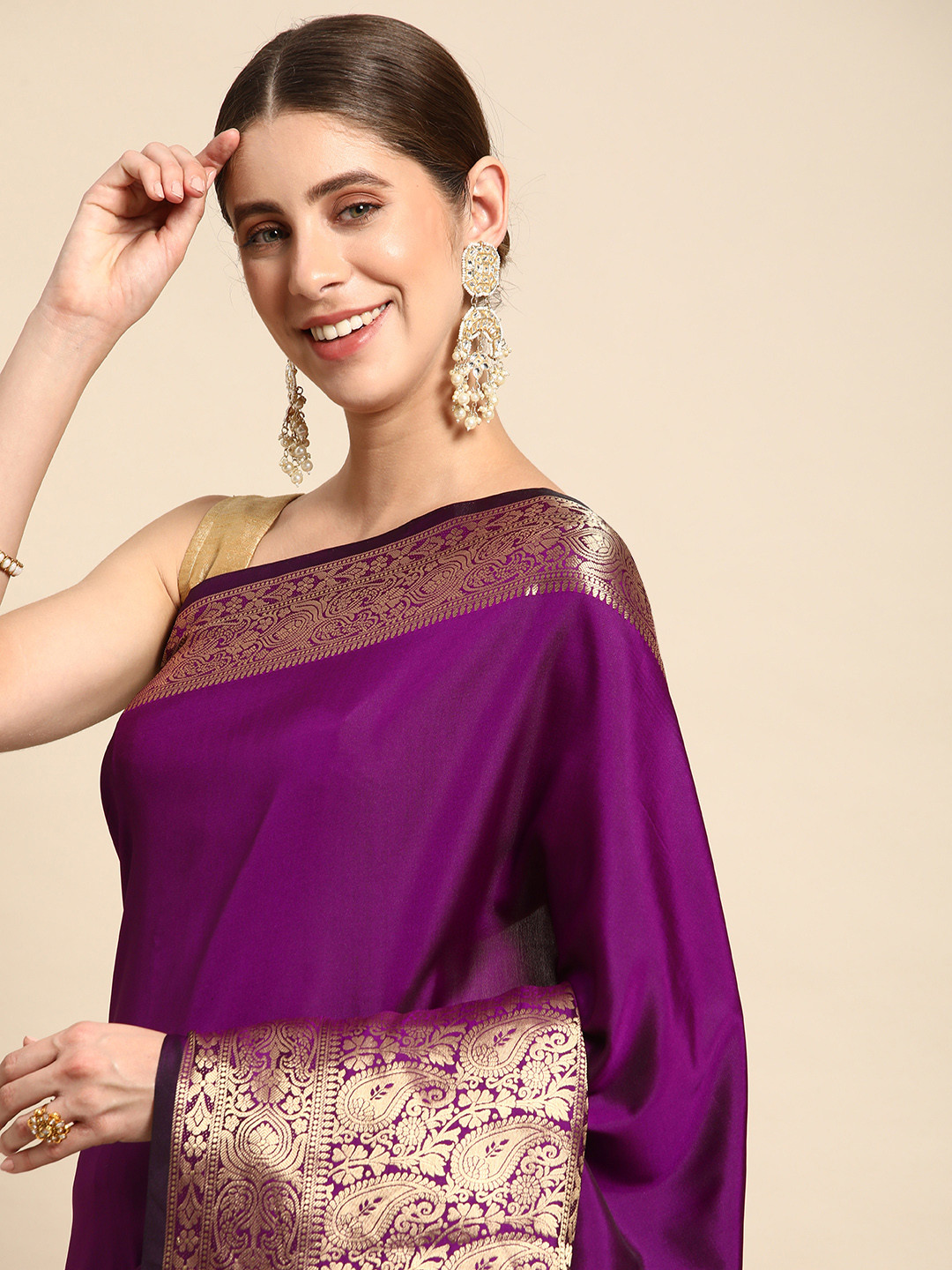 

VASTRANAND Zari Silk Blend Banarasi Saree, Pink