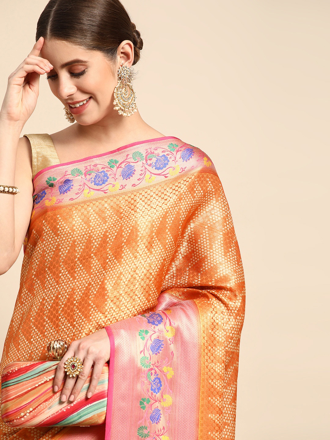 

VASTRANAND Zari Tissue Banarasi Saree, Yellow