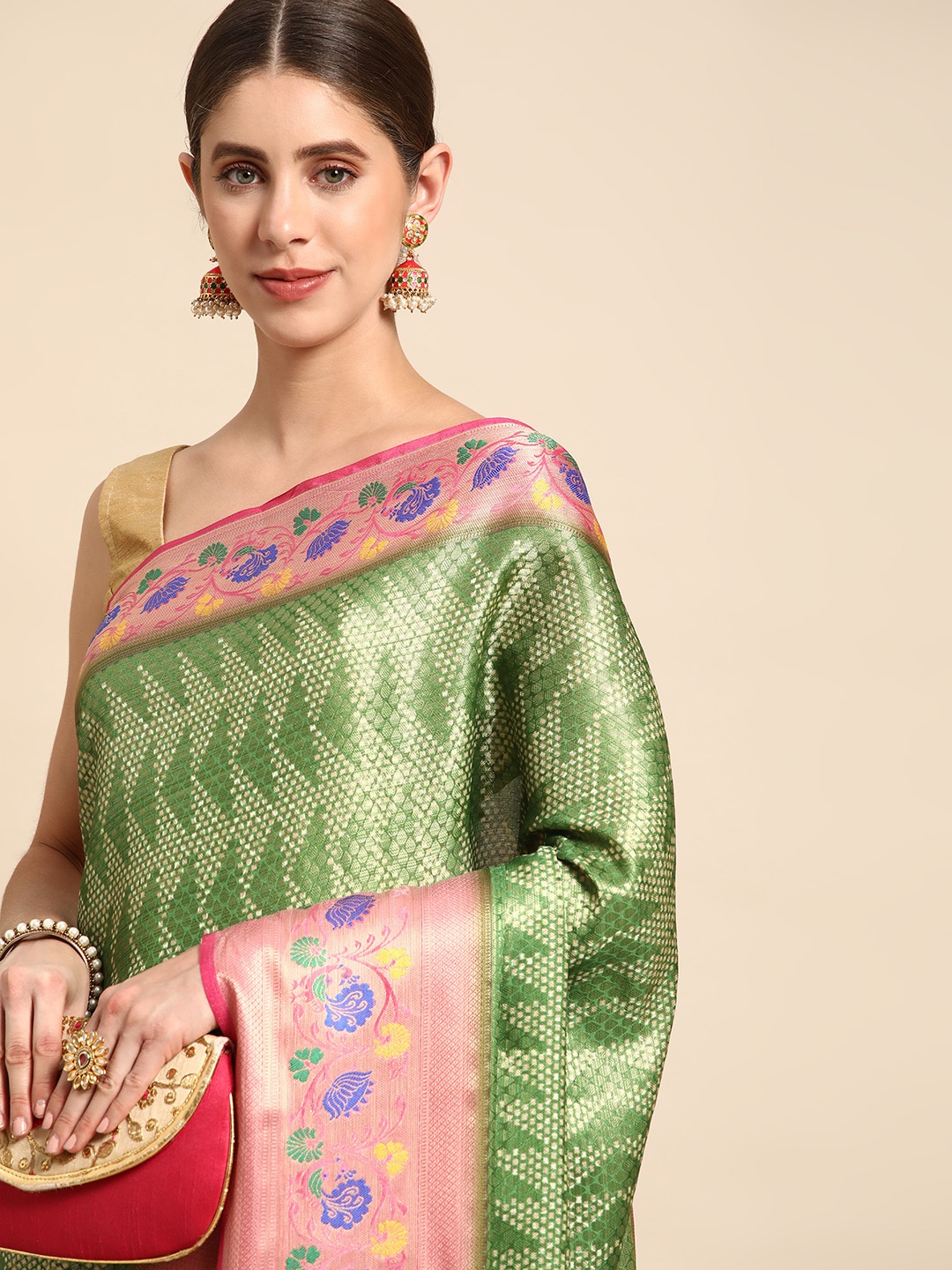 

VASTRANAND Zari Tissue Banarasi Saree, Green