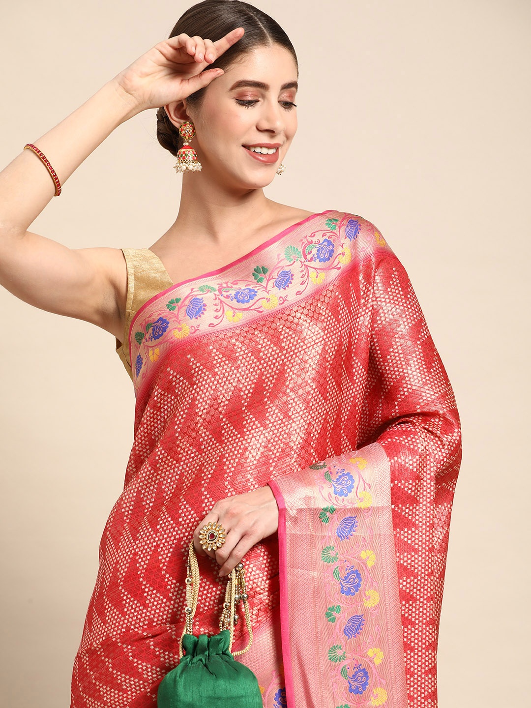 

VASTRANAND Zari Tissue Banarasi Saree, Pink