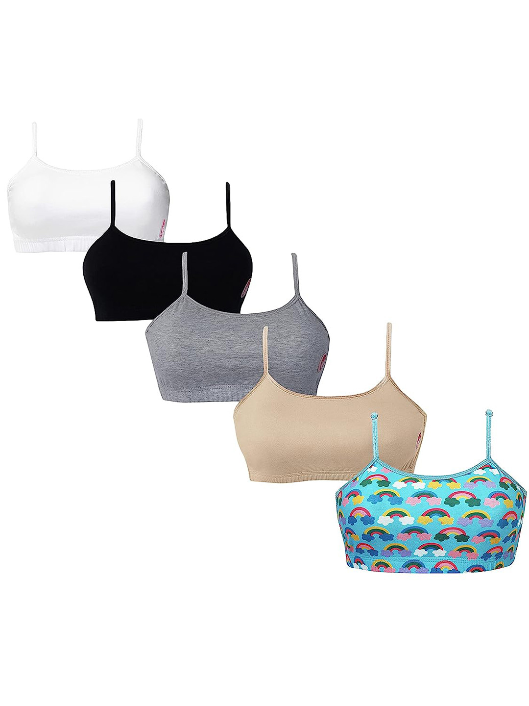 

DChica Girls Set Of 5 Non Padded Cotton All Day Comfort Beginners Bra, Turquoise blue