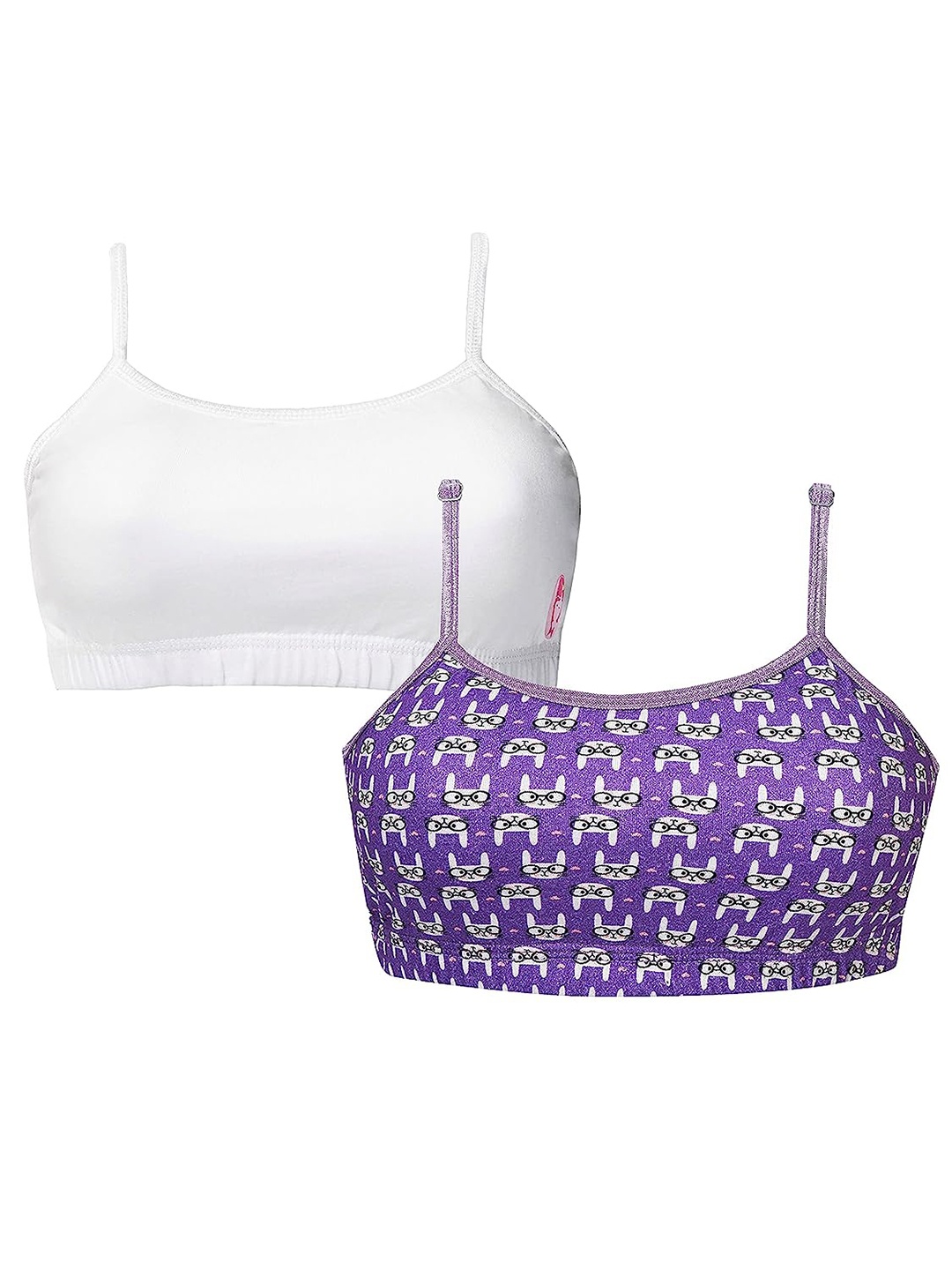 

DChica Girls Set Of 2 Printed Non Padded All Day Comfort Sports Beginners Bra, Purple