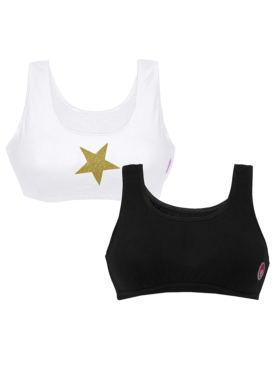 

DChica Set Of 2 Non Padded Cotton Seamless All Day Comfort Sports Beginners Bra, White