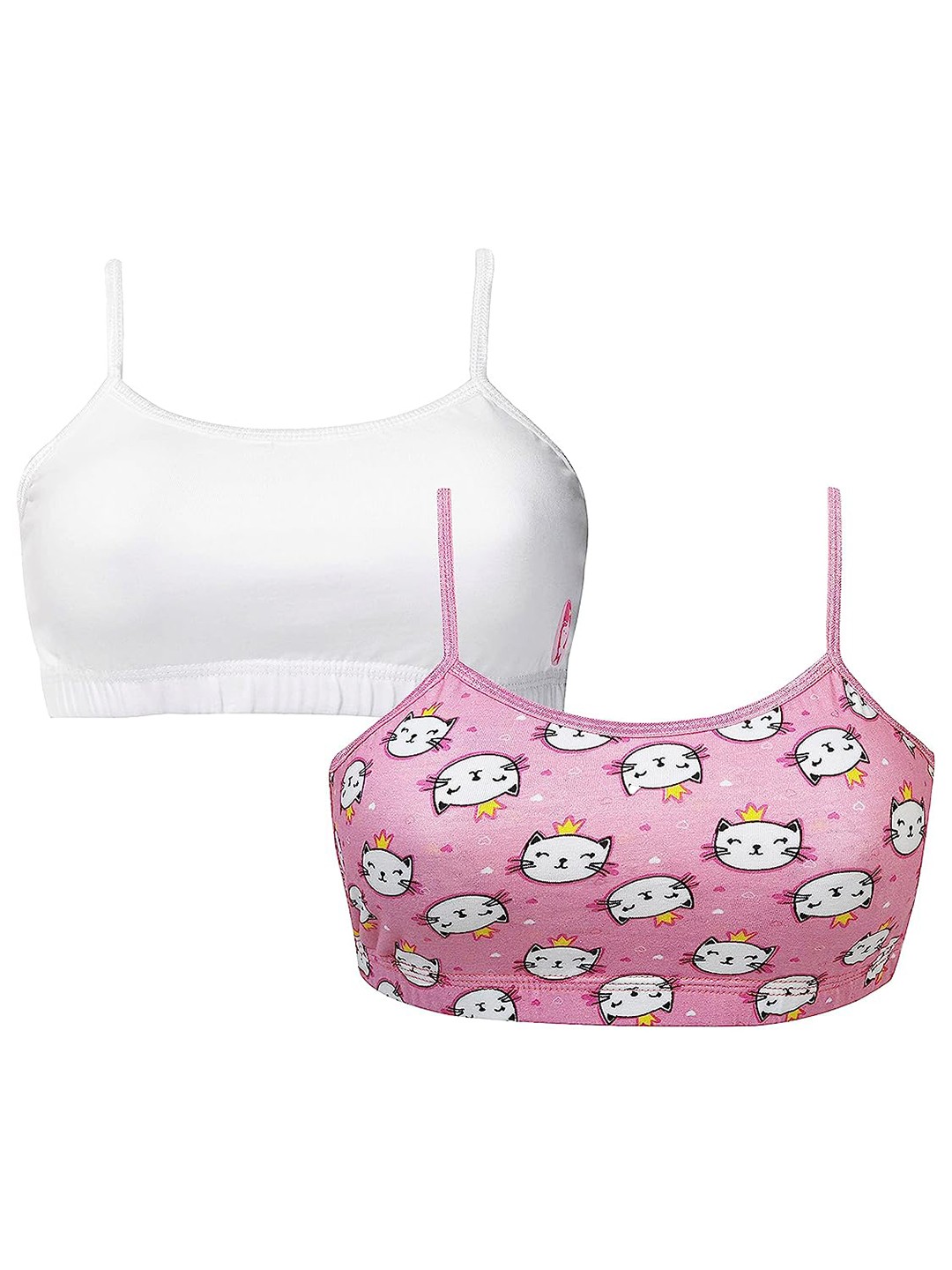 

DChica Pack Of 2 Full Coverage Non Padded All Day Comfort Cotton Beginner Bras, Pink