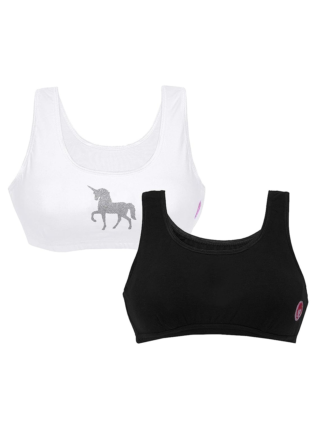 

DChica Girls Set Of 2 Non Padded Cotton Seamless All Day Comfort Sports Beginners Bra, White