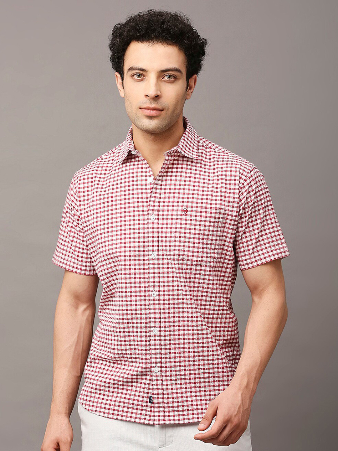 

Thomas Scott Gingham Checks Cotton Slim Fit Casual Shirt, Red