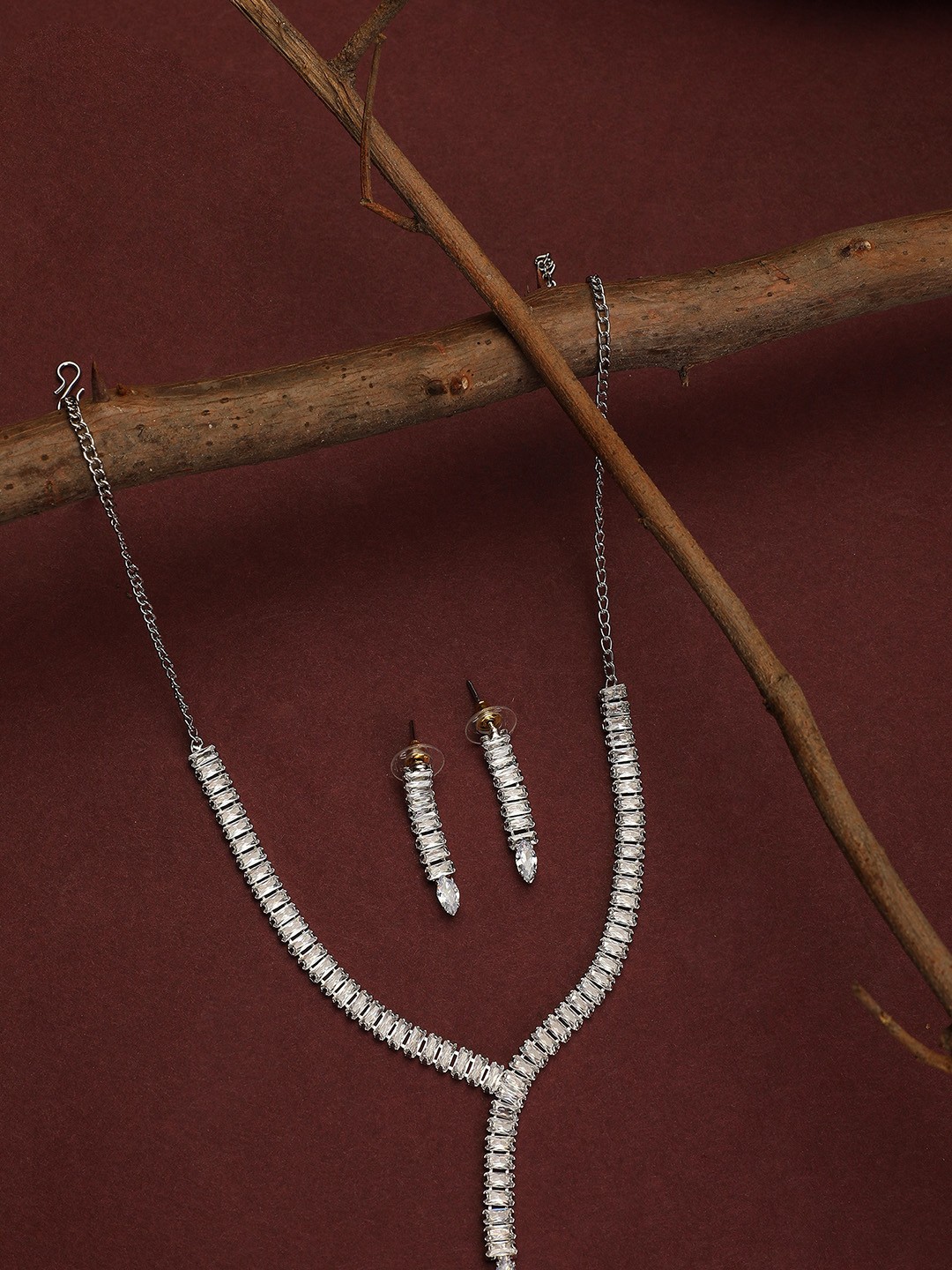 

ZaffreCollections Silver-Plated AD-Studded Necklace and Earrings