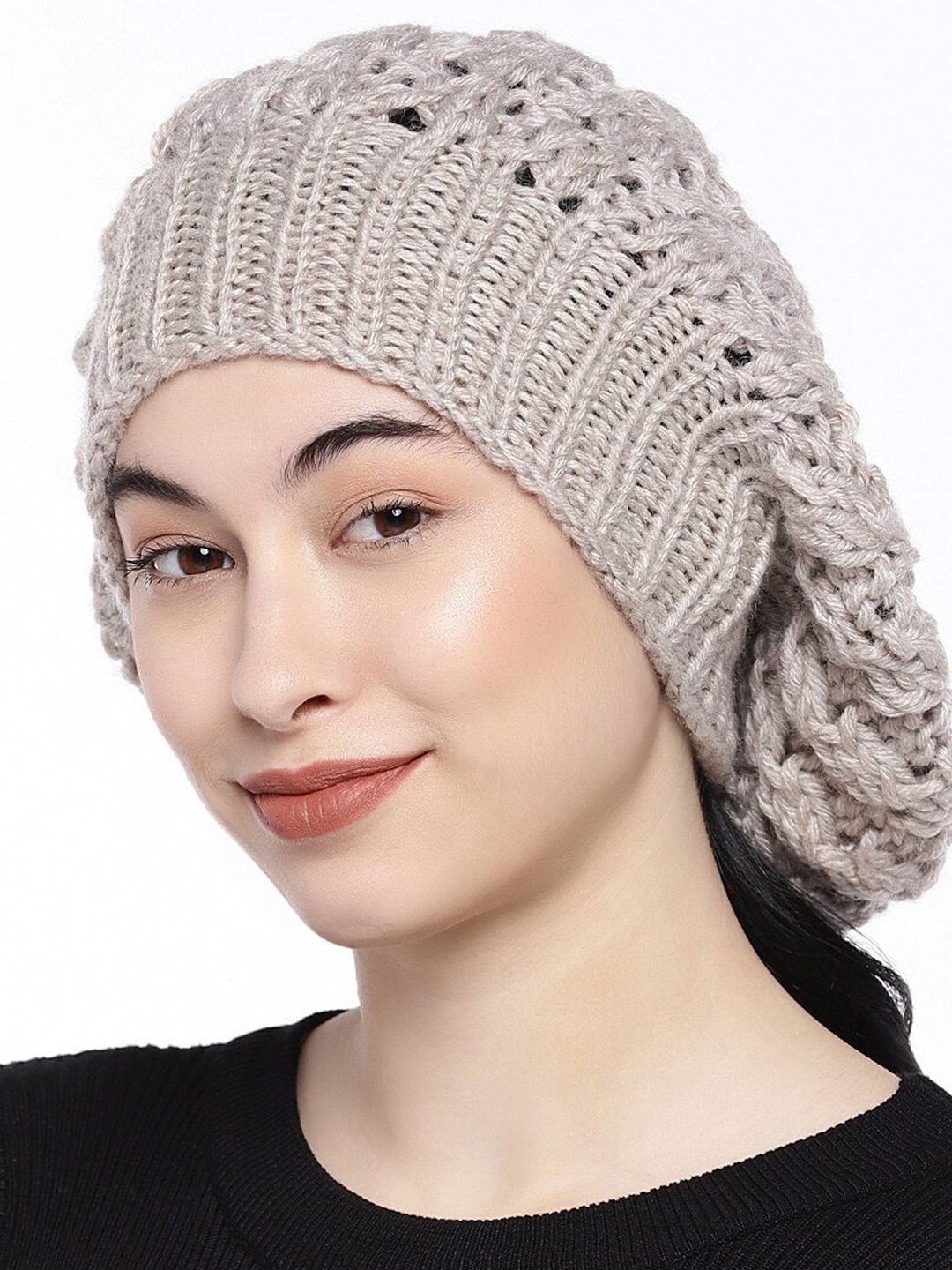 

Magic Needles Women Acrylic Beanie, Beige