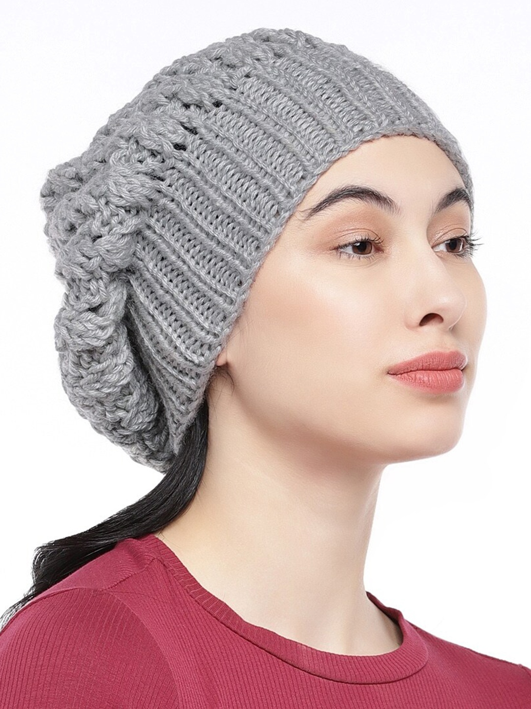 

Magic Needles Women Acrylic Beanie, Grey