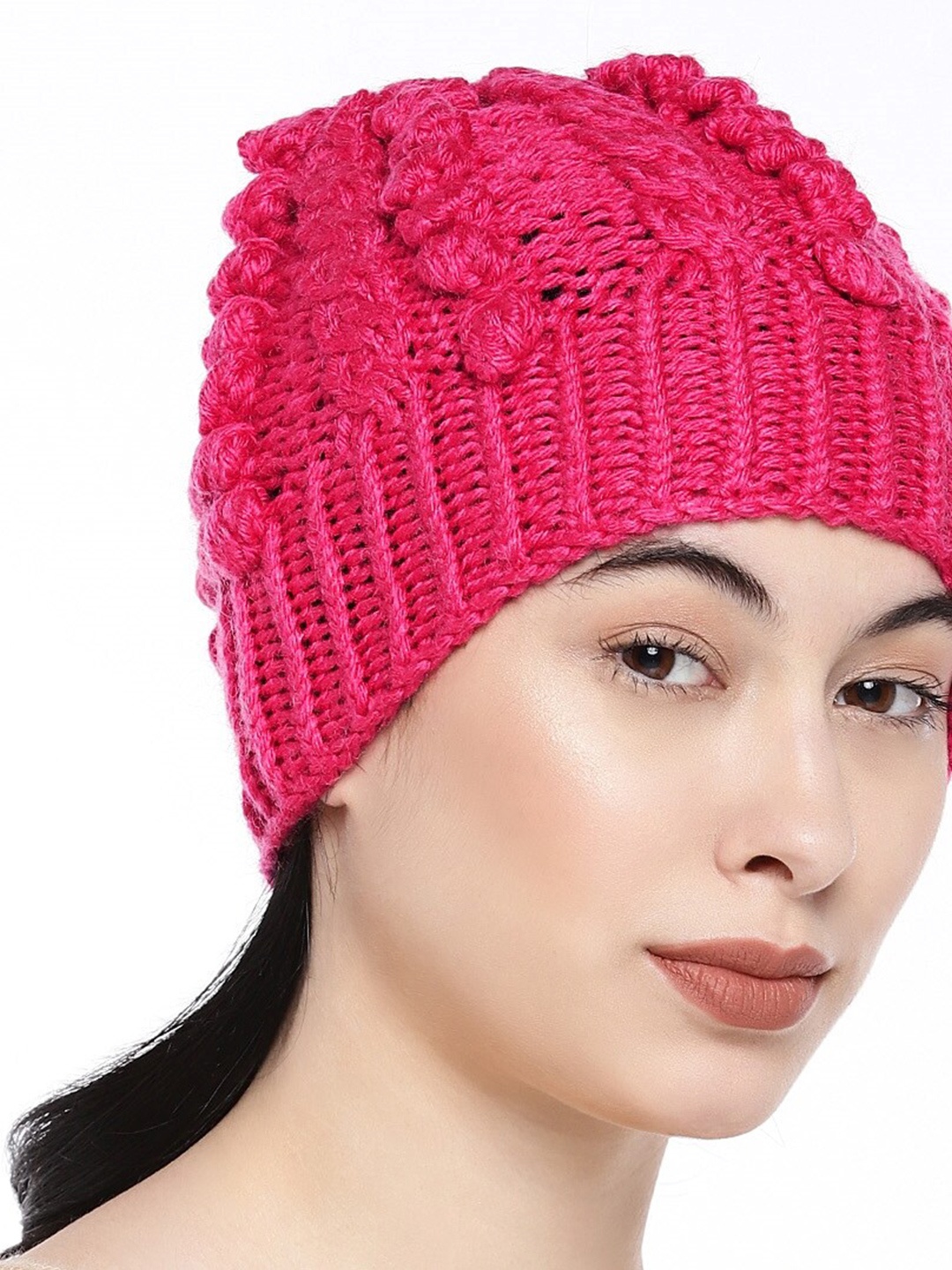 

Magic Needles Women Acrylic Beanie, Pink