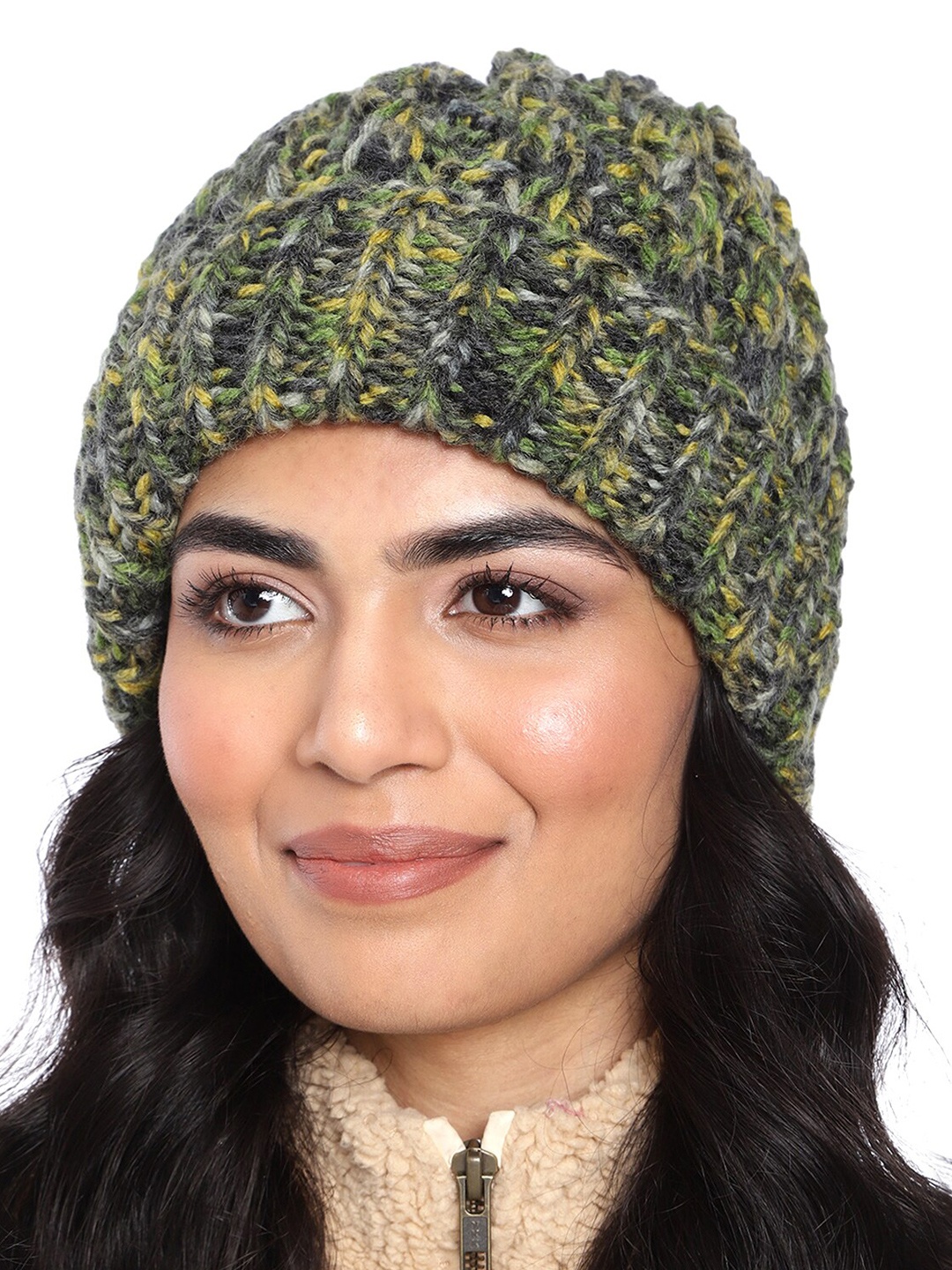

Magic Needles Women Self Design Acrylic Beanie, Green