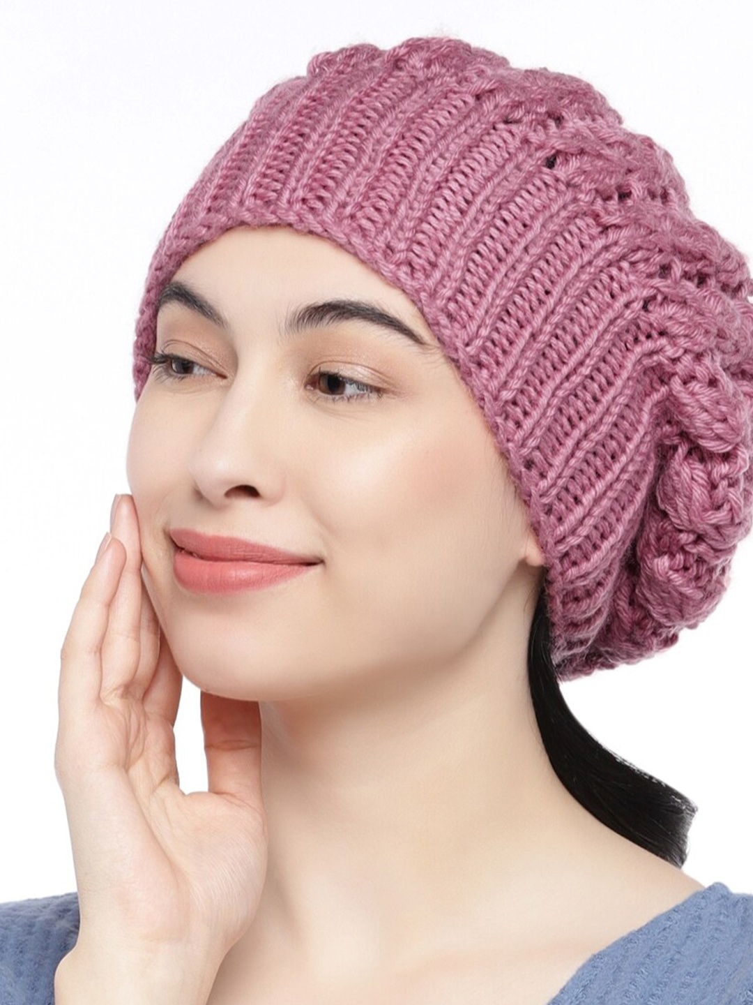 

Magic Needles Women Acrylic Beanie, Pink