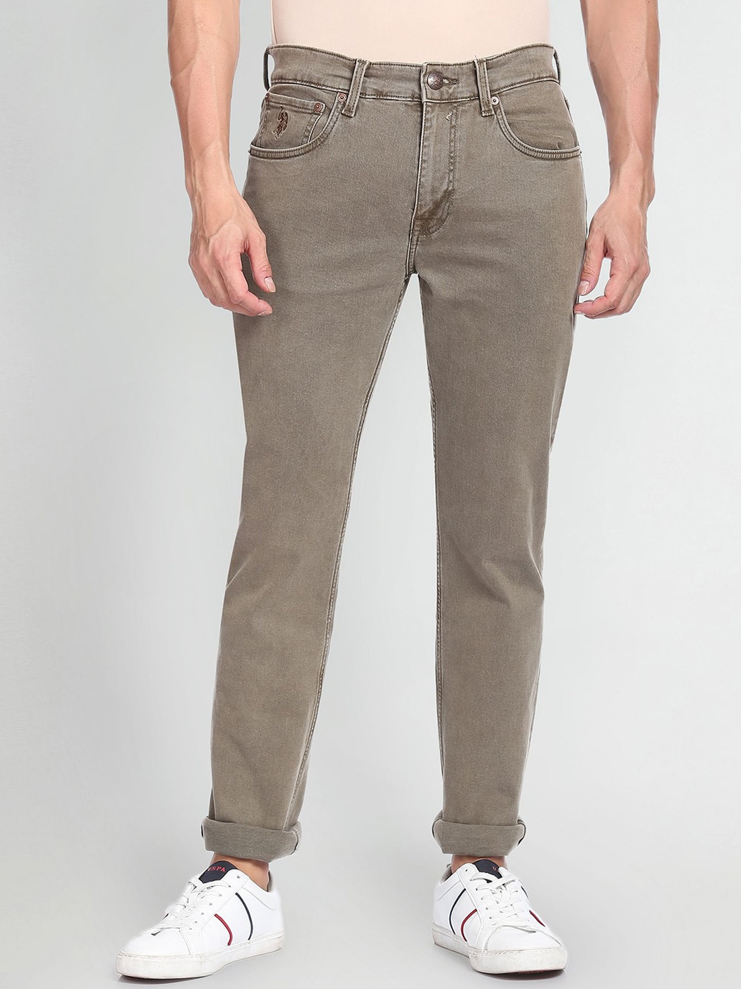 

U.S. Polo Assn. Denim Co. Men Straight Fit Mid-Rise Stretchable Jeans, Olive